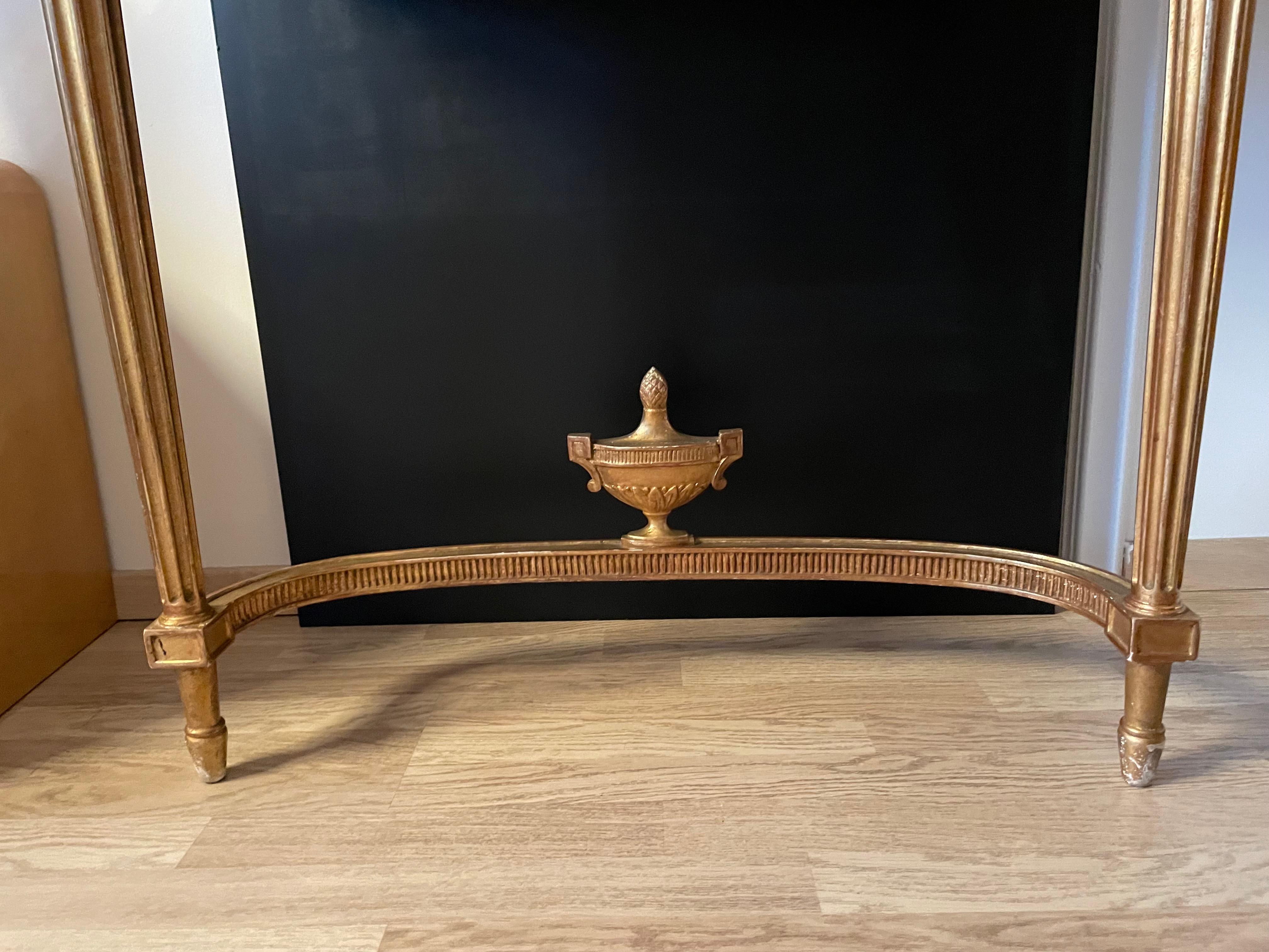French Neoclassical Gilt Wood Console Table with Mirror and Wood Top, Paris 1950 For Sale