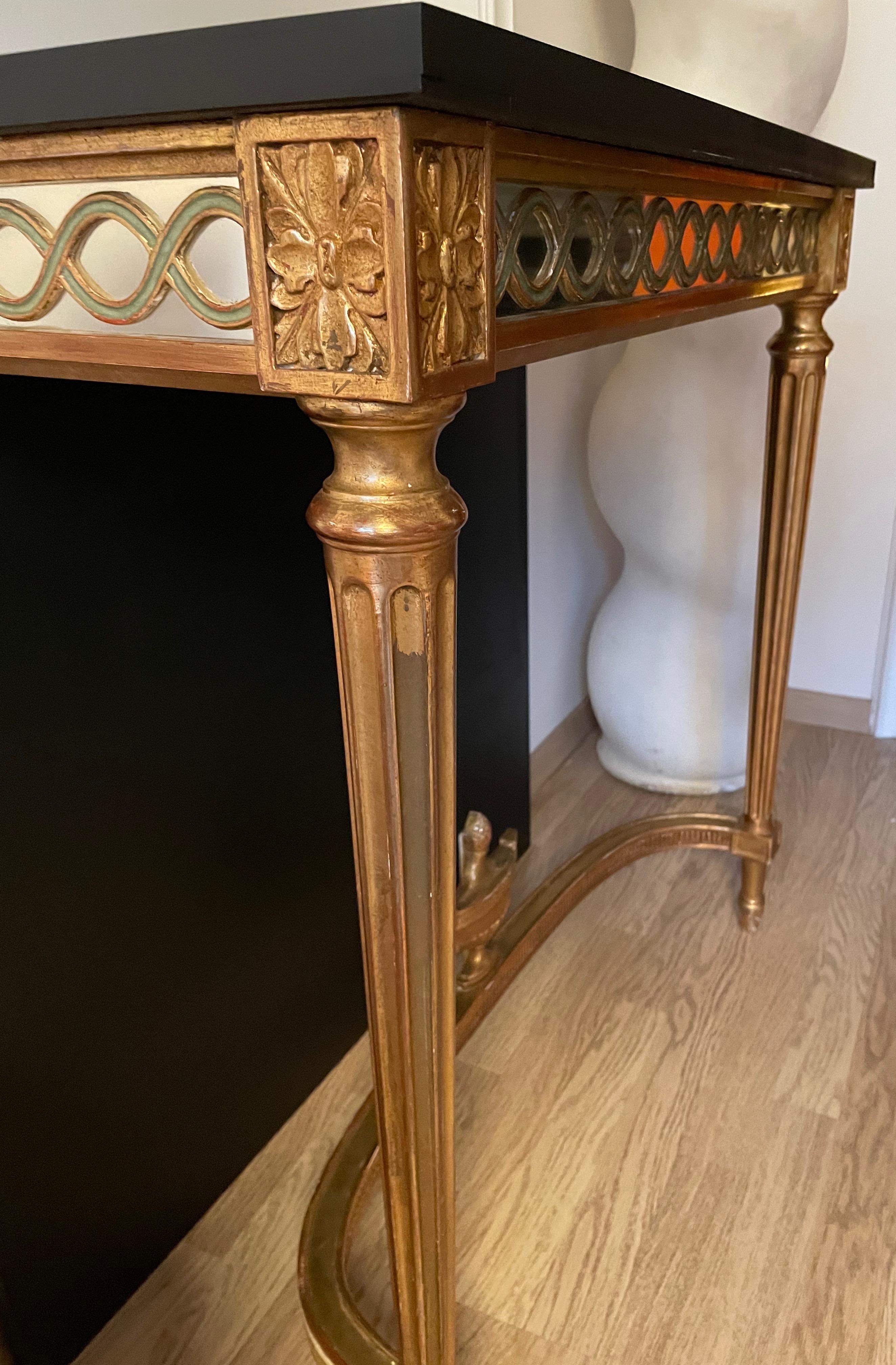 Neoclassical Gilt Wood Console Table with Mirror and Wood Top, Paris 1950 For Sale 2