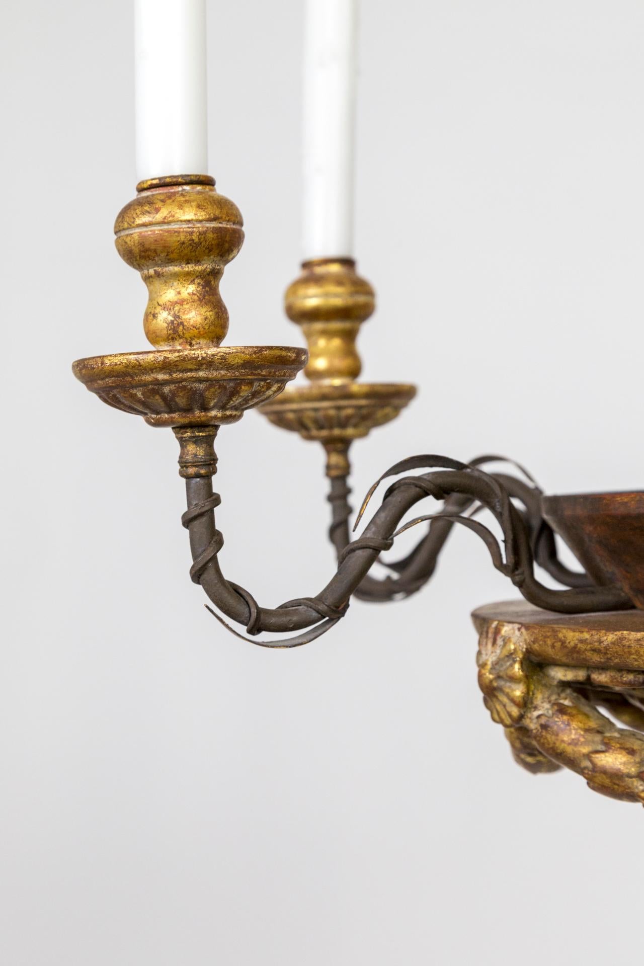 Neoclassical Gilt Wood Firenze Chandelier by Dennis & Leen  In Good Condition For Sale In San Francisco, CA