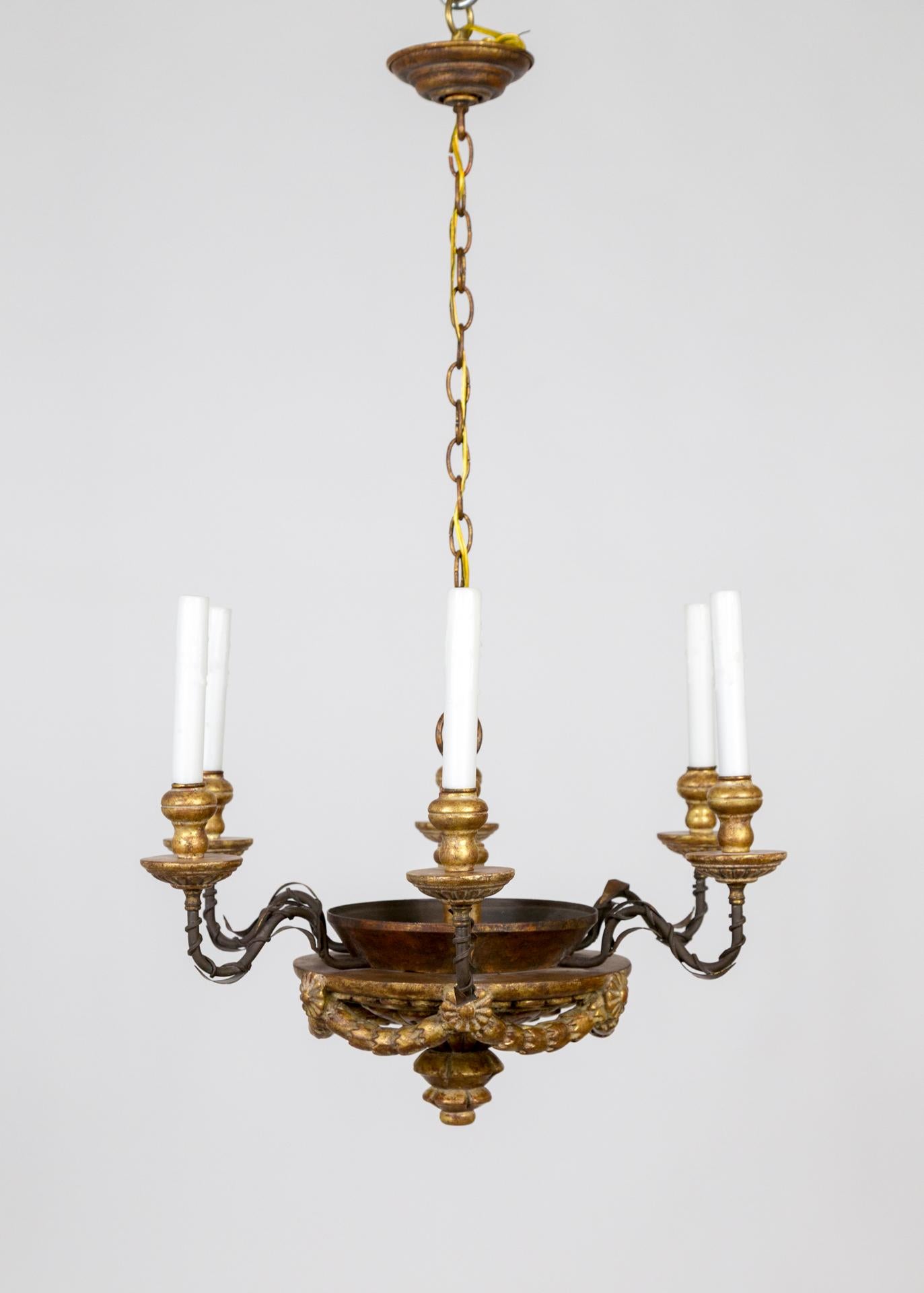 Iron Neoclassical Gilt Wood Firenze Chandelier by Dennis & Leen  For Sale
