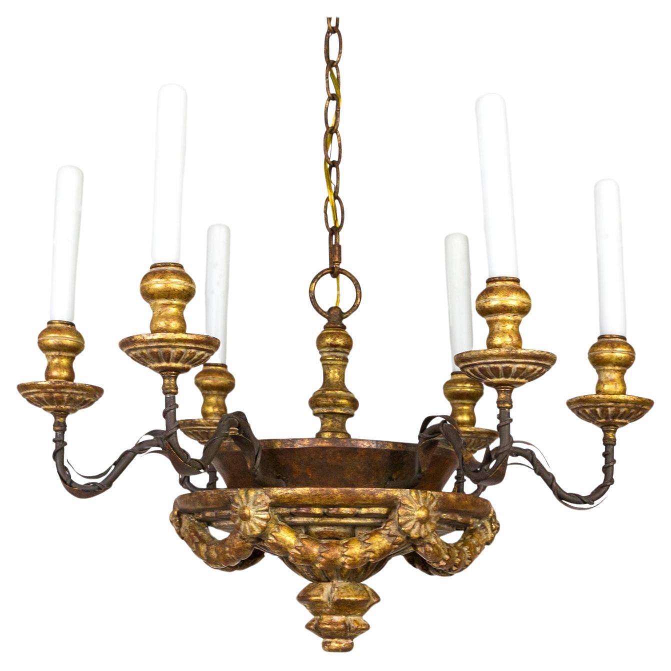 Neoclassical Gilt Wood Firenze Chandelier by Dennis & Leen  For Sale