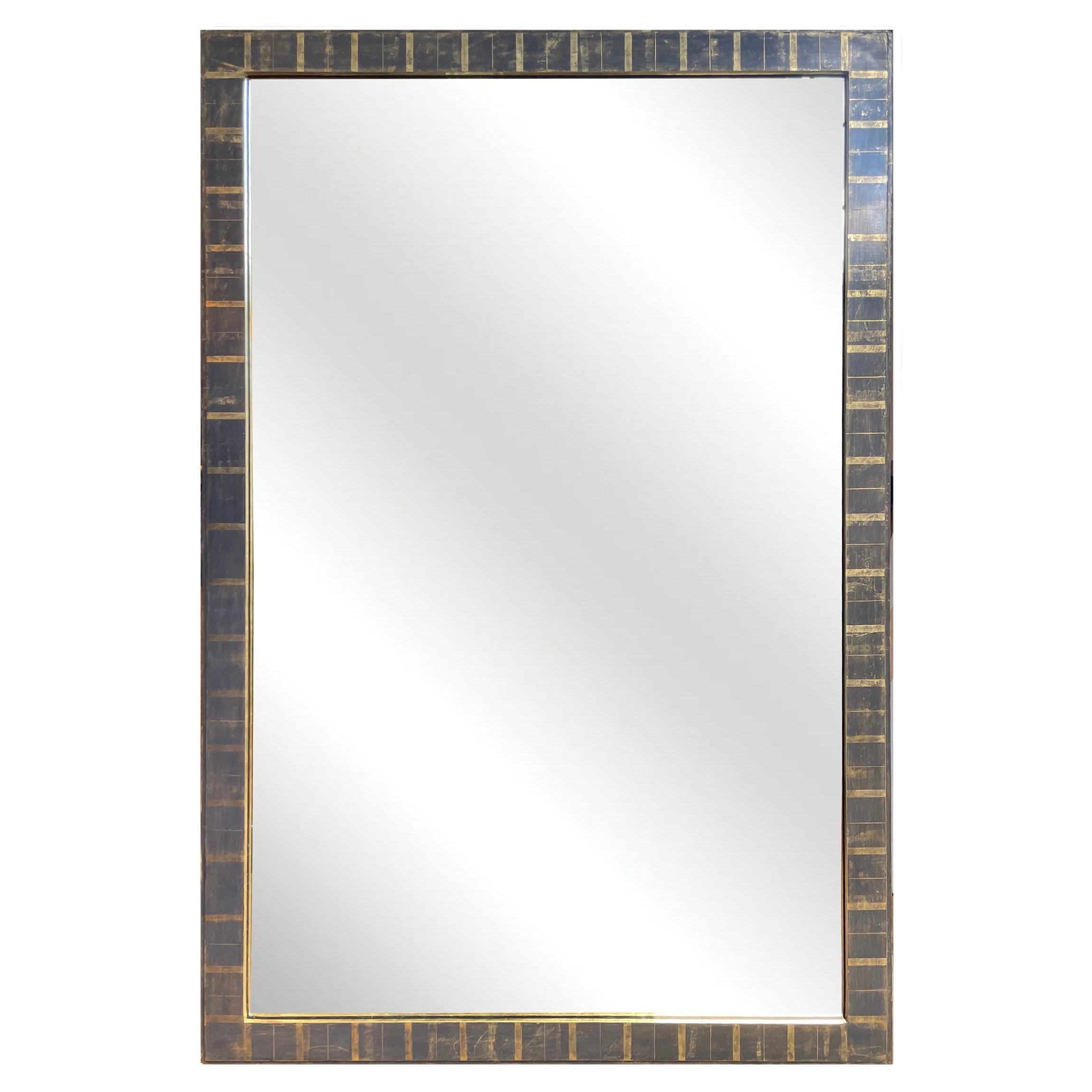 Miroir rectangulaire néoclassique en bois doré et boléro gris
