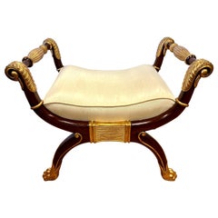Neoclassical Giltwood and Mahogany X-Base Bench Stool
