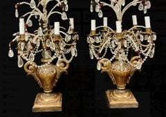 Neoclassical Giltwood and Rock Crystal Girandole Lamps