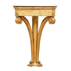 Neoclassical Giltwood Console With Marble Top and Greek Key Detail