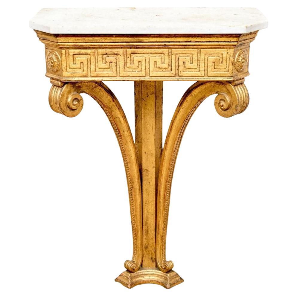 Neoclassical Giltwood Console With Marble Top and Greek Key Detail For Sale