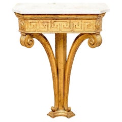 Neoclassical Giltwood Console With Marble Top and Greek Key Detail
