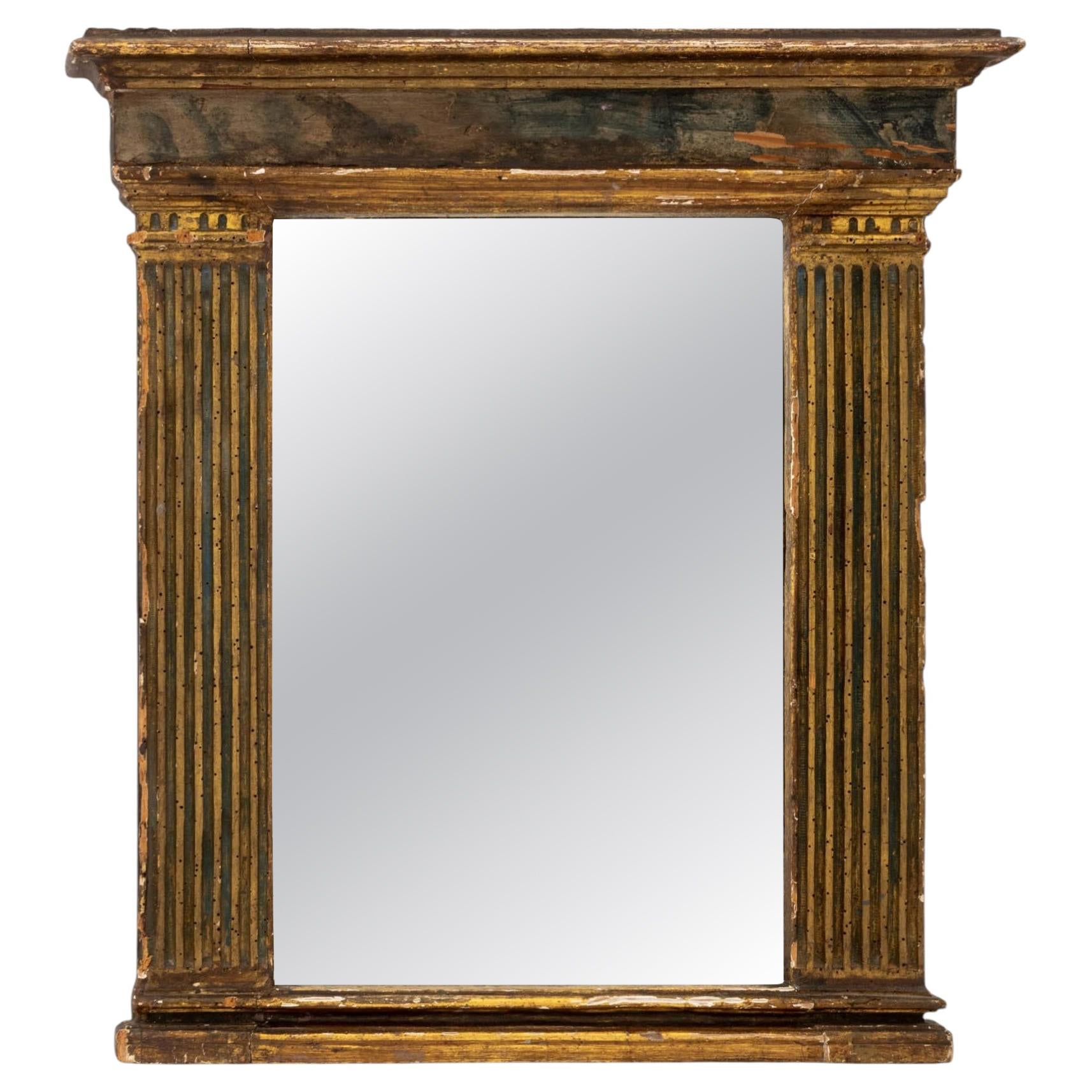 Early 19th Century Neoclassical Giltwood Mirror with Fluted Columns For Sale