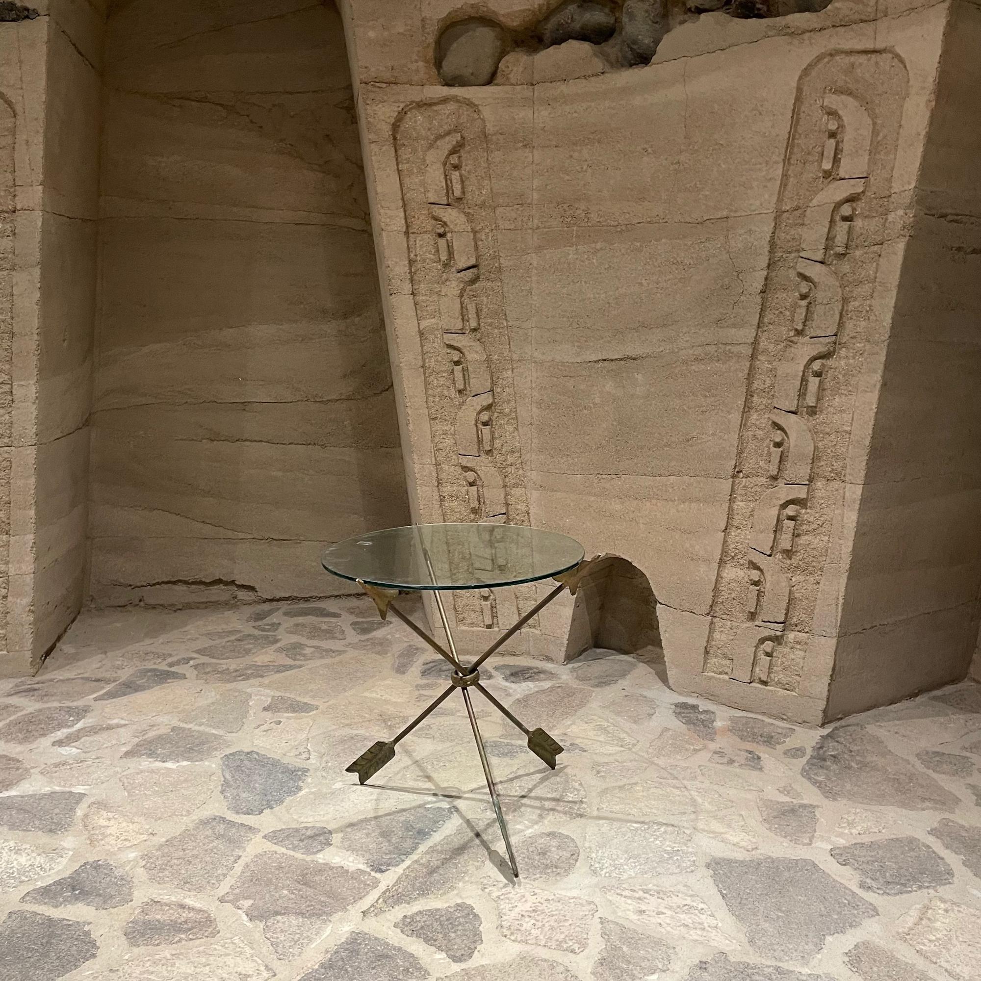 Neoclassical Glamor Martini Cocktail Side Table Tripod Arrow Base Bronze & Glass 6