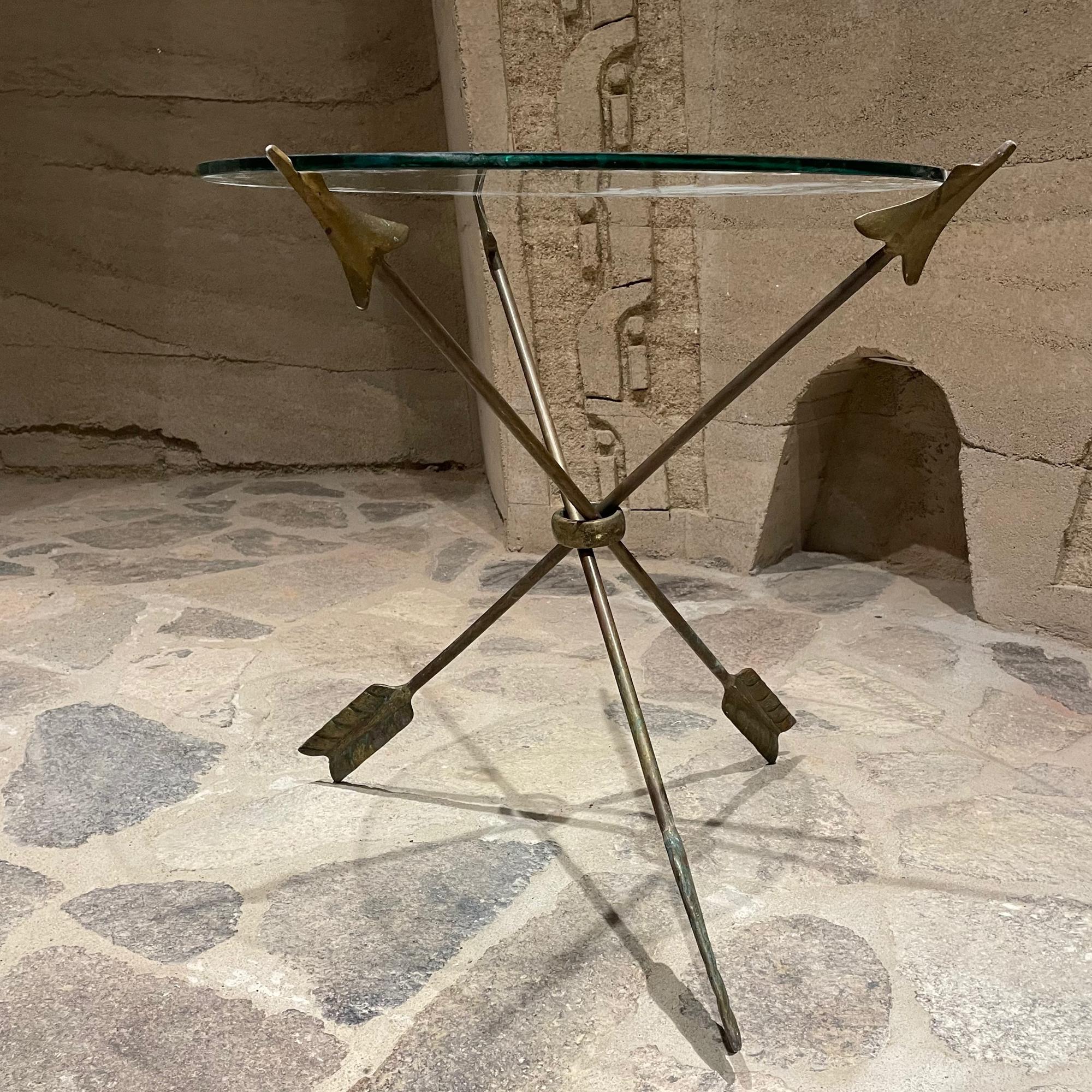 Neoclassical Glamor Martini Cocktail Side Table Tripod Arrow Base Bronze & Glass 7