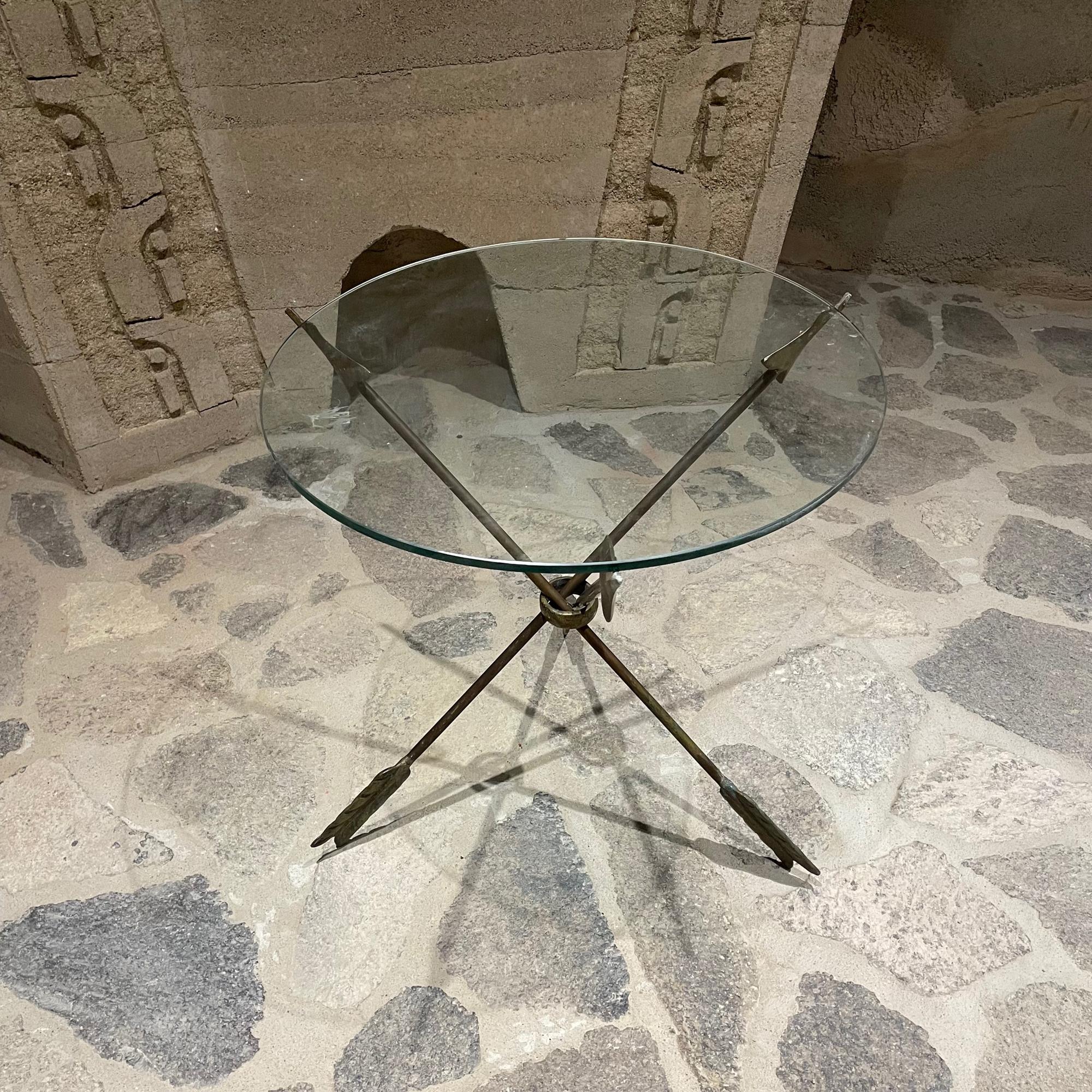 Mexican Neoclassical Glamor Martini Cocktail Side Table Tripod Arrow Base Bronze & Glass
