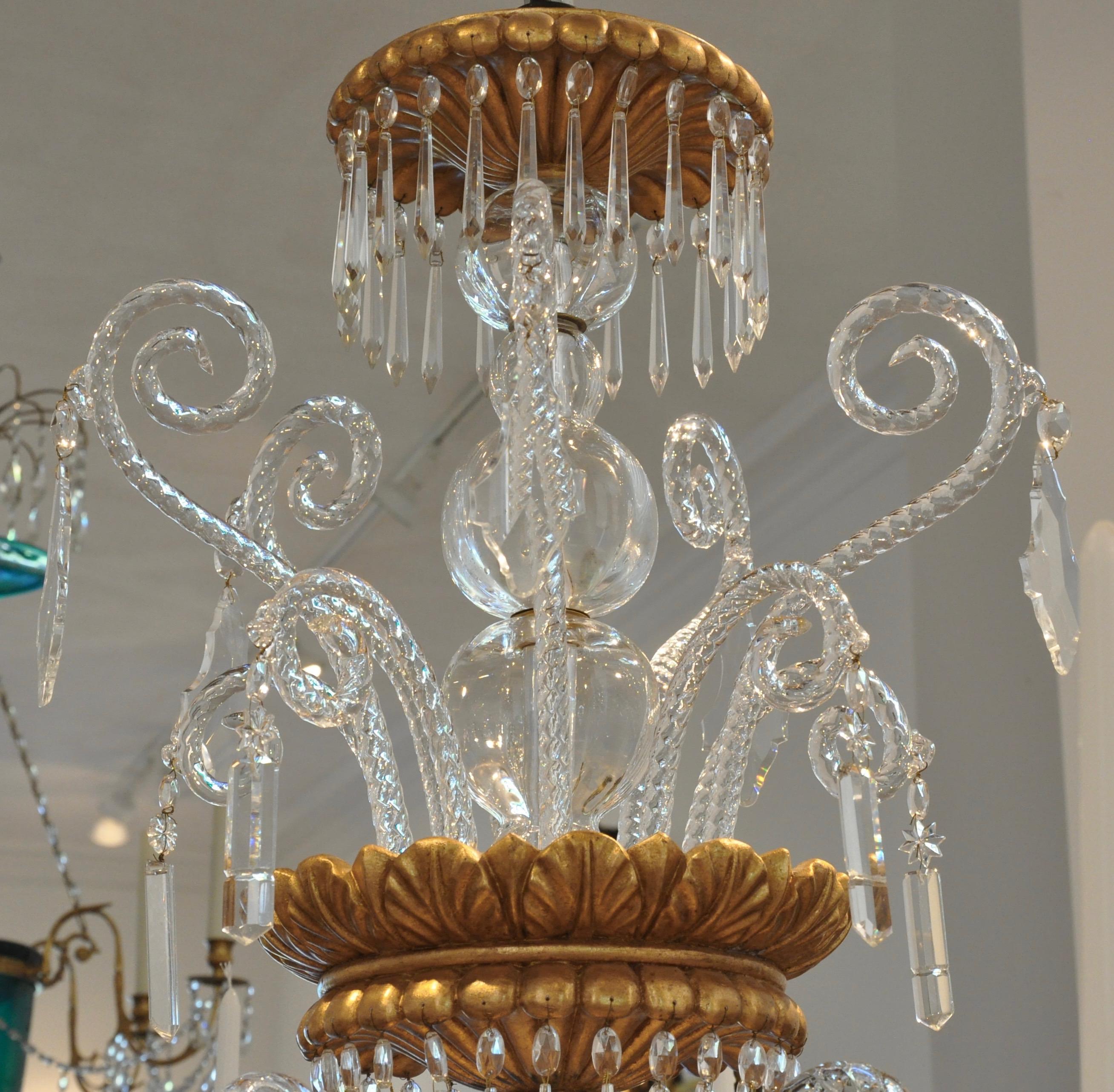 Mid-Century Modern Neoclassical Glass and Gilt Italian Murano or Genoese Chandelier