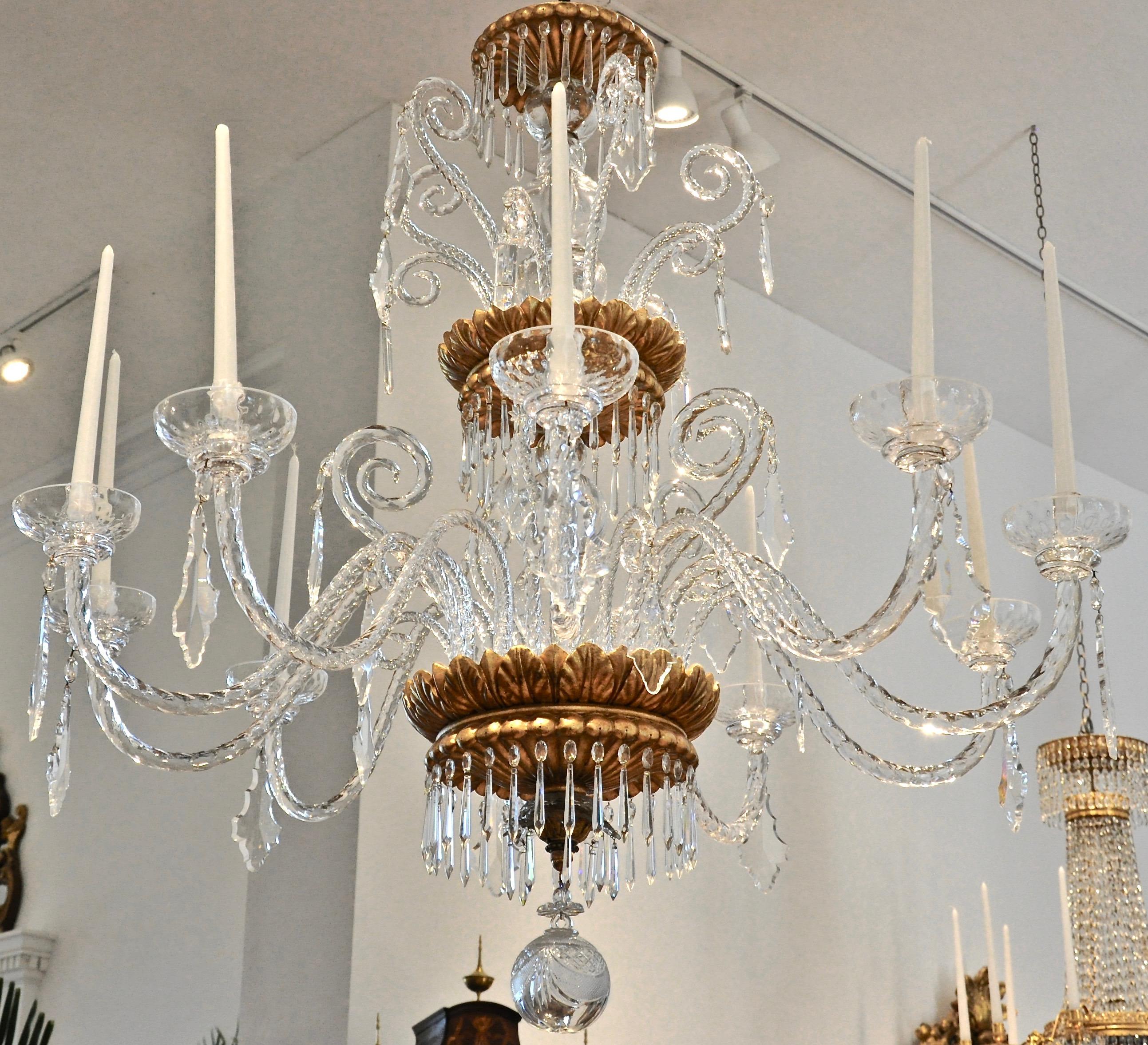 Neoclassical Glass and Gilt Italian Murano or Genoese Chandelier In Excellent Condition In Essex, MA