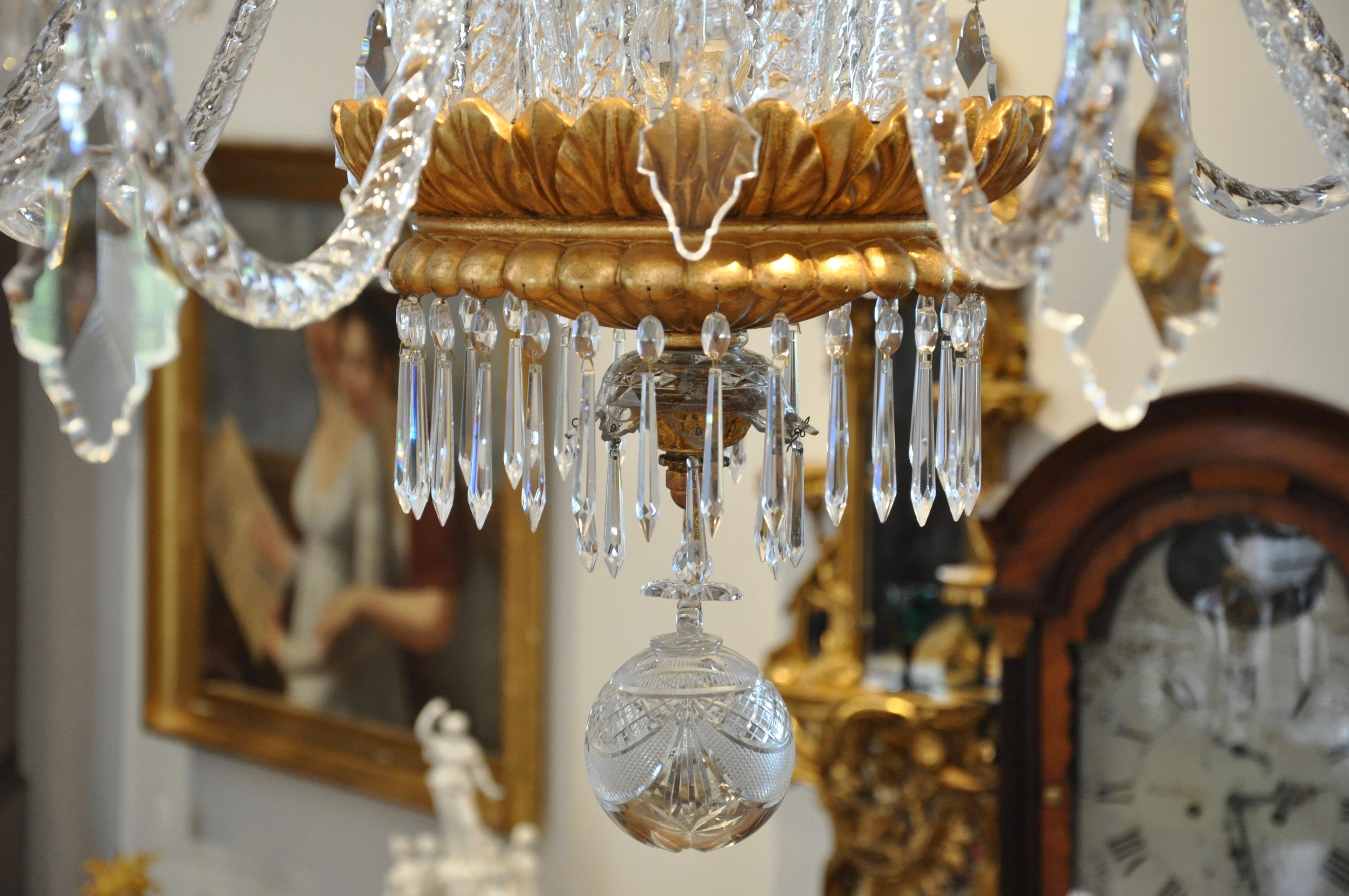 20th Century Neoclassical Glass and Gilt Italian Murano or Genoese Chandelier