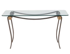Neoclassical Glass Top Chrome Base Console Table