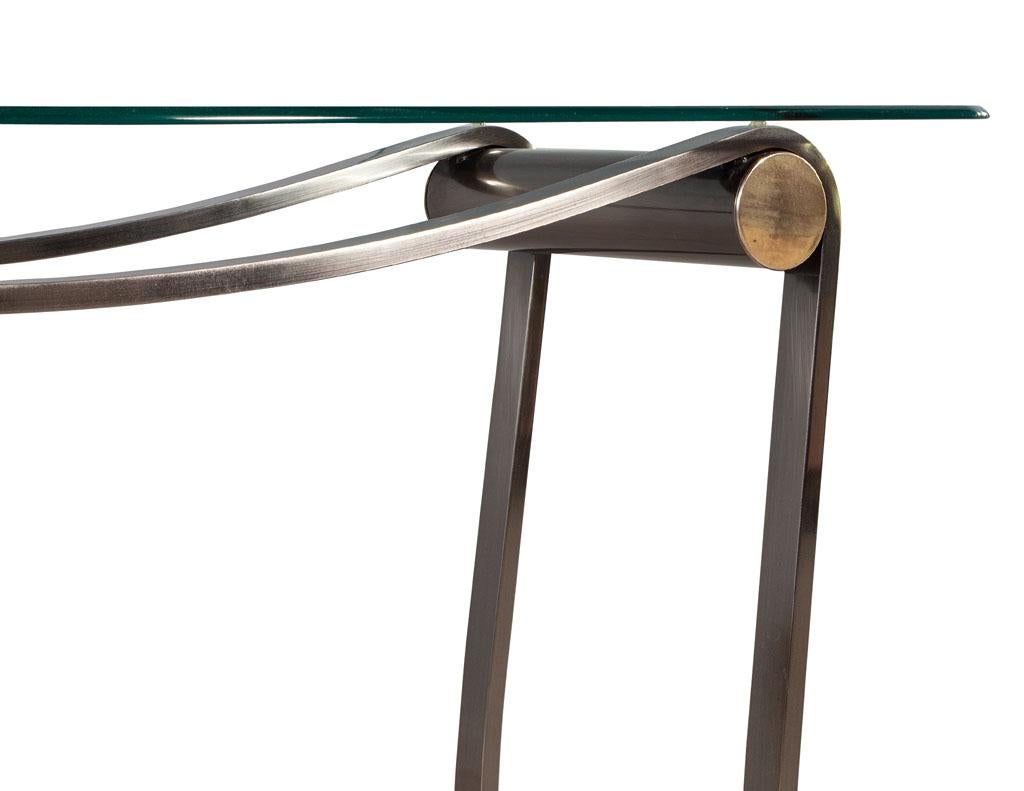 Neoclassical Glass Top Chrome Base Console Table 1