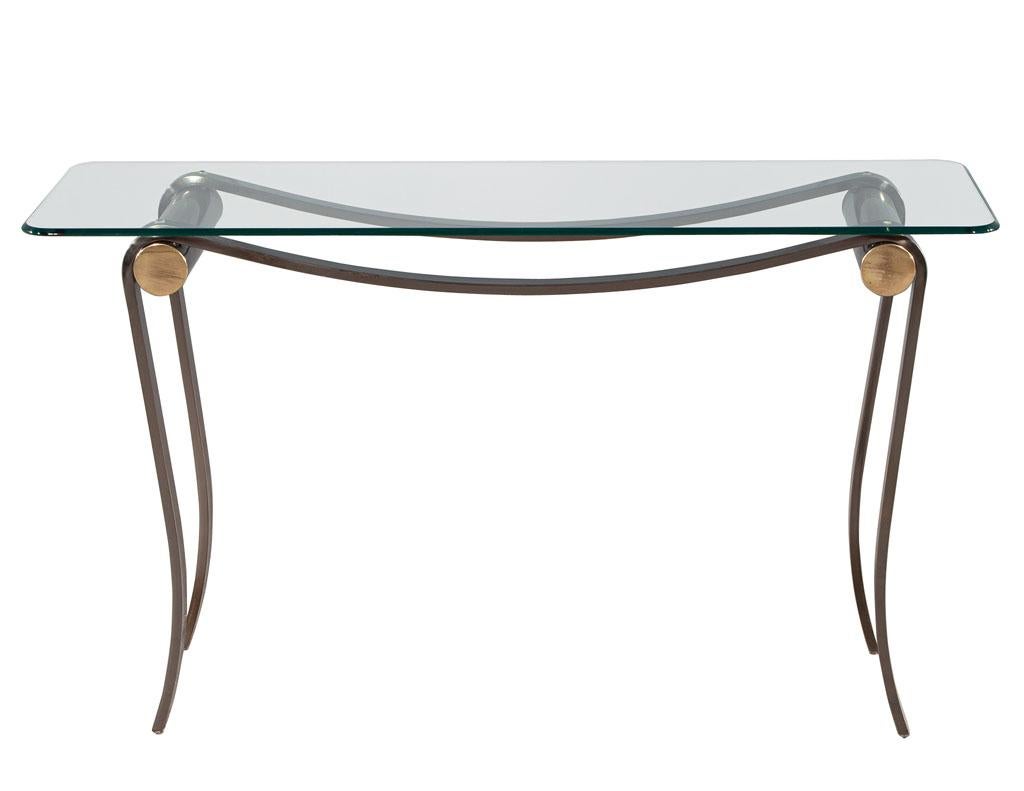 Neoclassical Glass Top Chrome Base Console Table 2