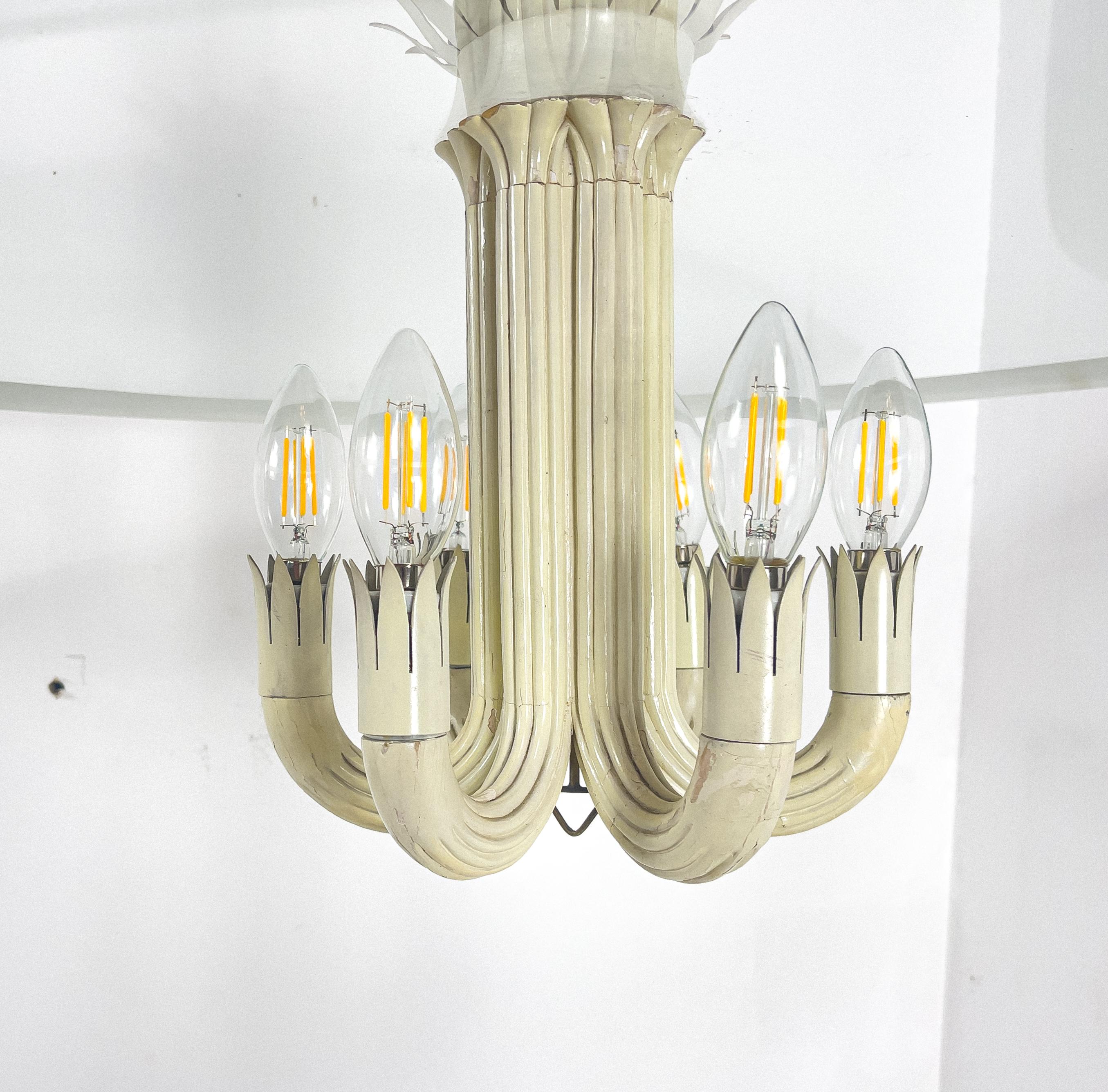 Italian Neoclassical Glass Wood Chandelier by Pietro Chiesa for Fontana Arte Italy 1930s For Sale