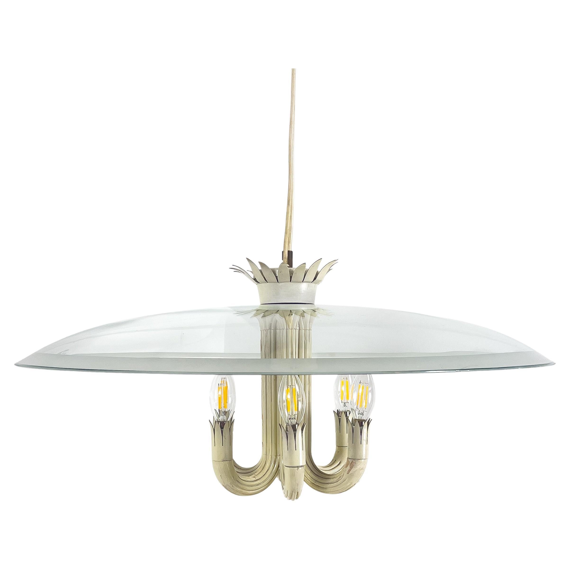 Neoclassical Glass Wood Chandelier by Pietro Chiesa for Fontana Arte Italy 1930s