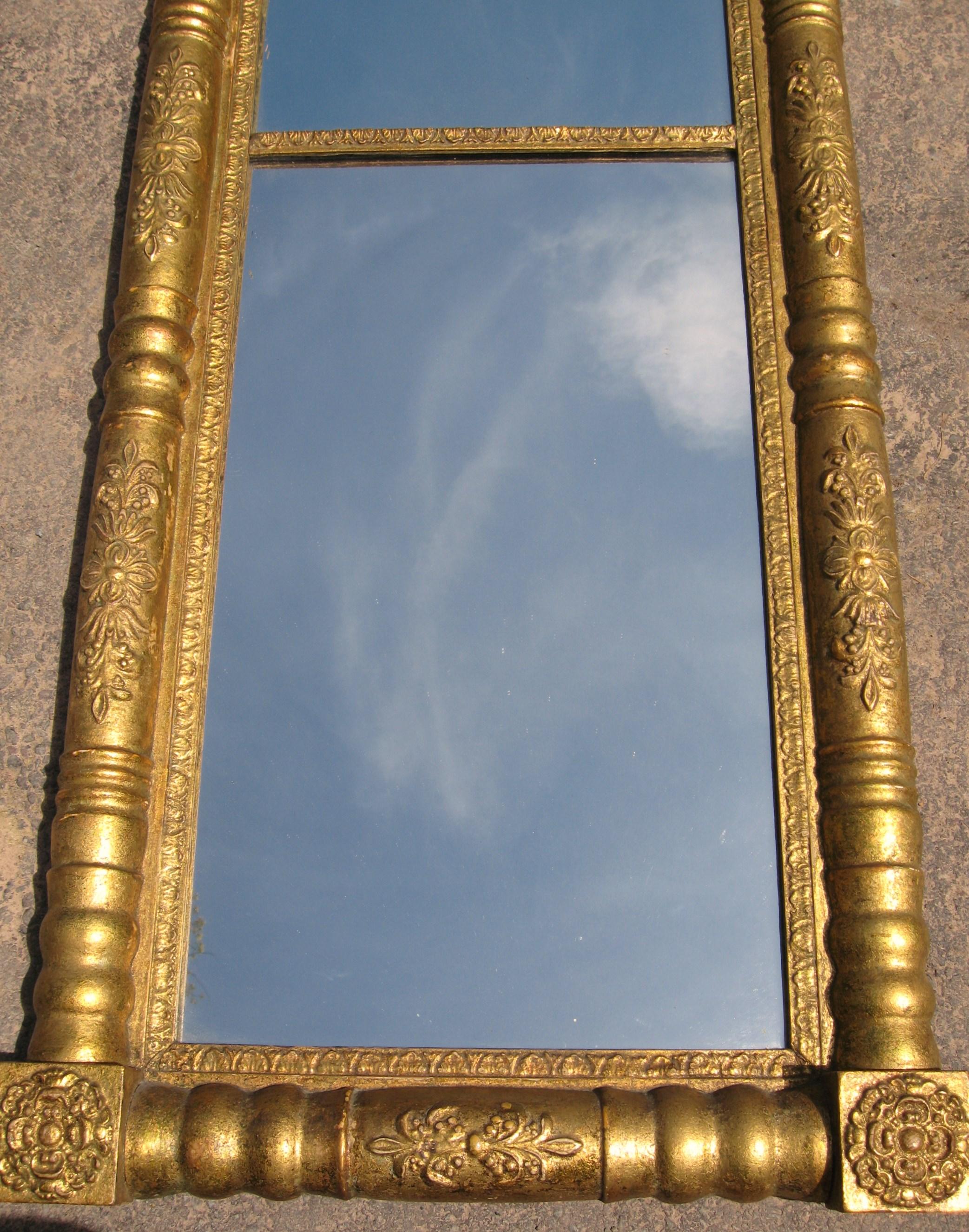 Neoclassical Gold Gilt Pier Mirror, 2 Section In Good Condition For Sale In Wallkill, NY