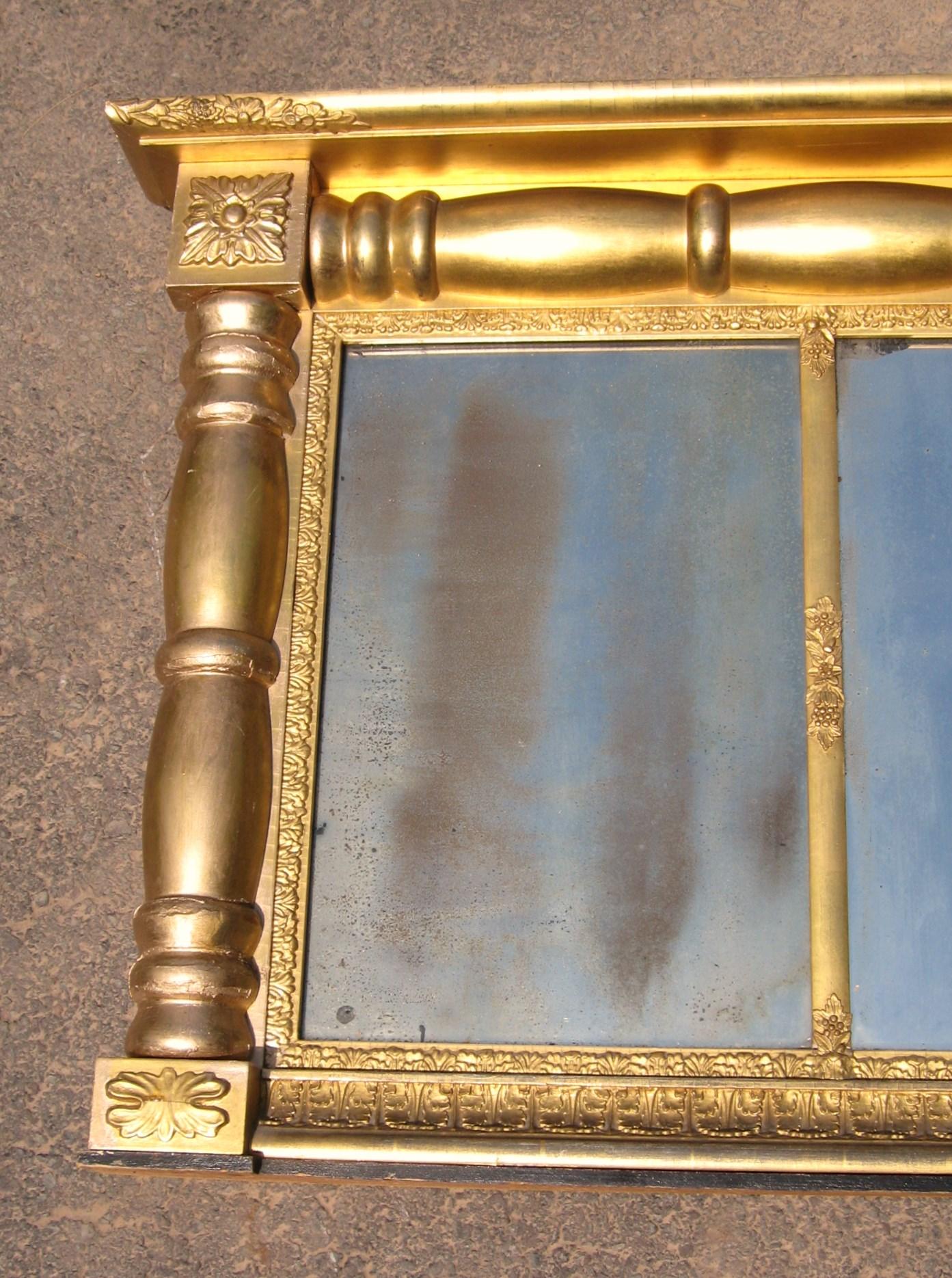 Neoclassical Gold Leaf Gilt Mirror 3 Sections In Good Condition For Sale In Wallkill, NY