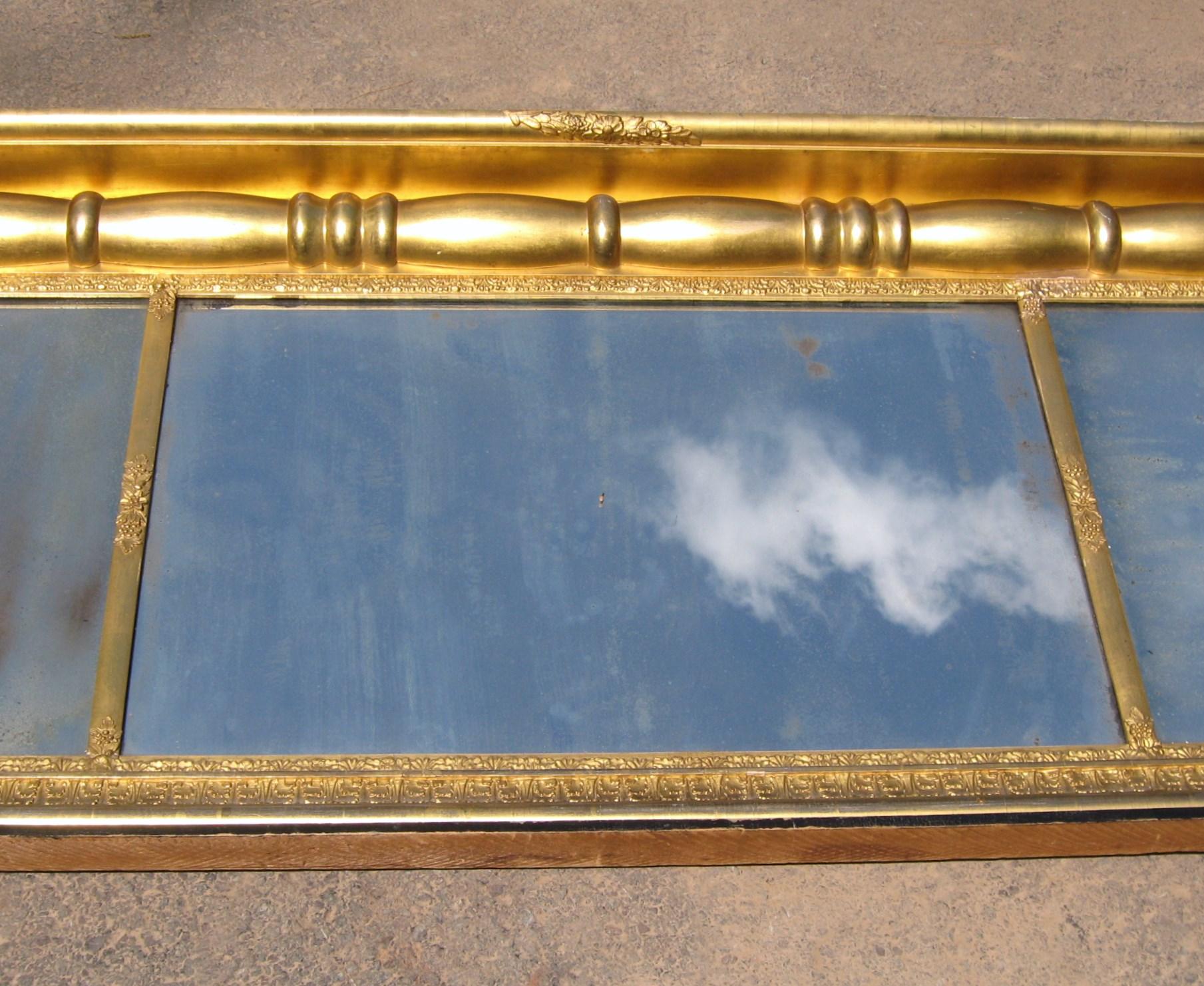 Mid-19th Century Neoclassical Gold Leaf Gilt Mirror 3 Sections For Sale
