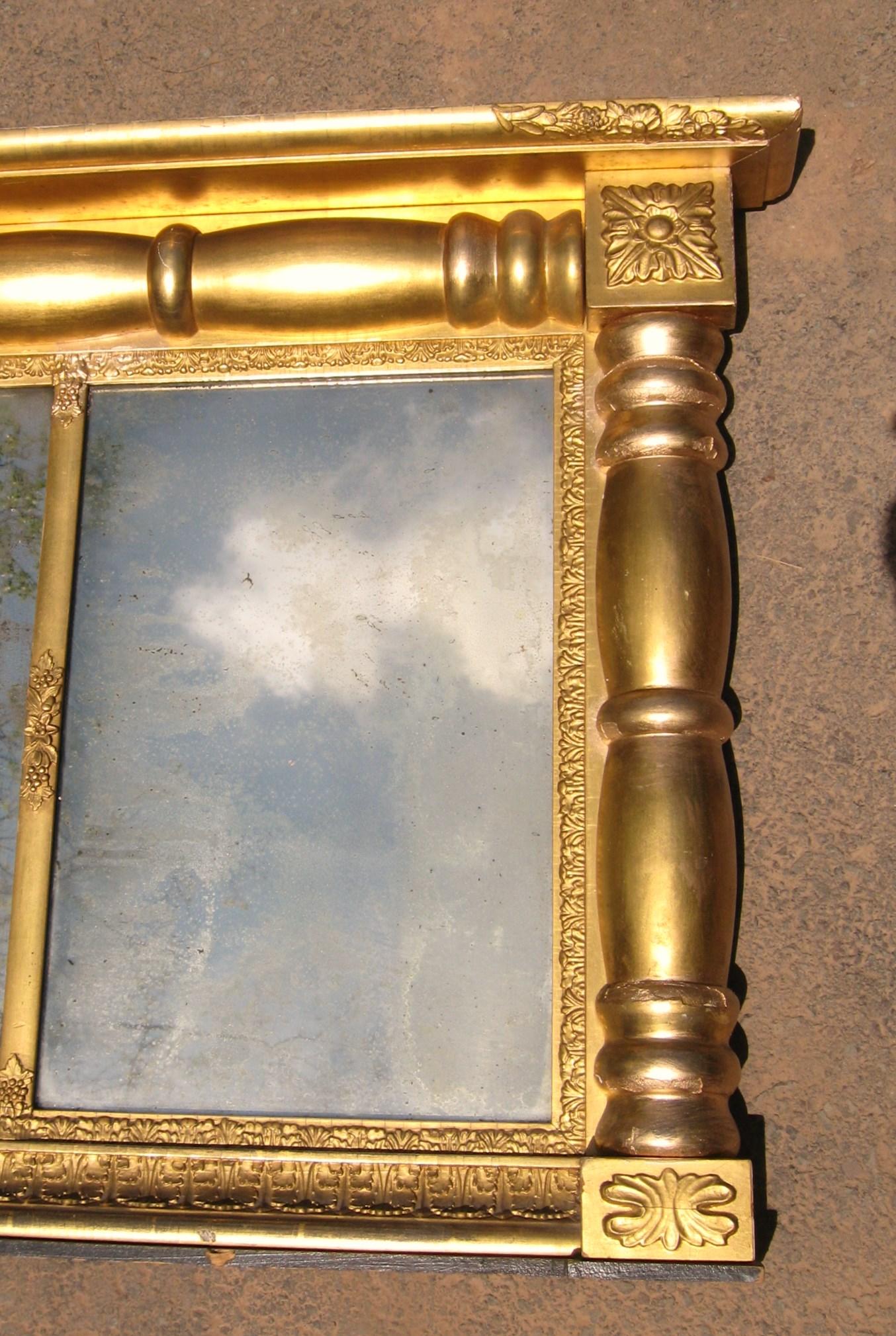 Wood Neoclassical Gold Leaf Gilt Mirror 3 Sections For Sale