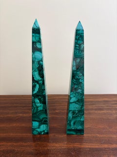 Neoclassical Grand Tour Malachite Obelisks, Pair