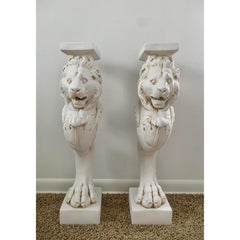 Neoclassical Grand Tour Plaster Roman Lion Pedestals, a Pair