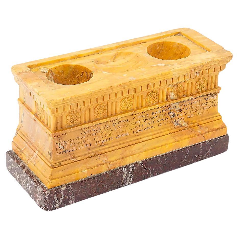 Neoclassical Grand Tour Sienna Marble Roman Tomb Inkwell For Sale