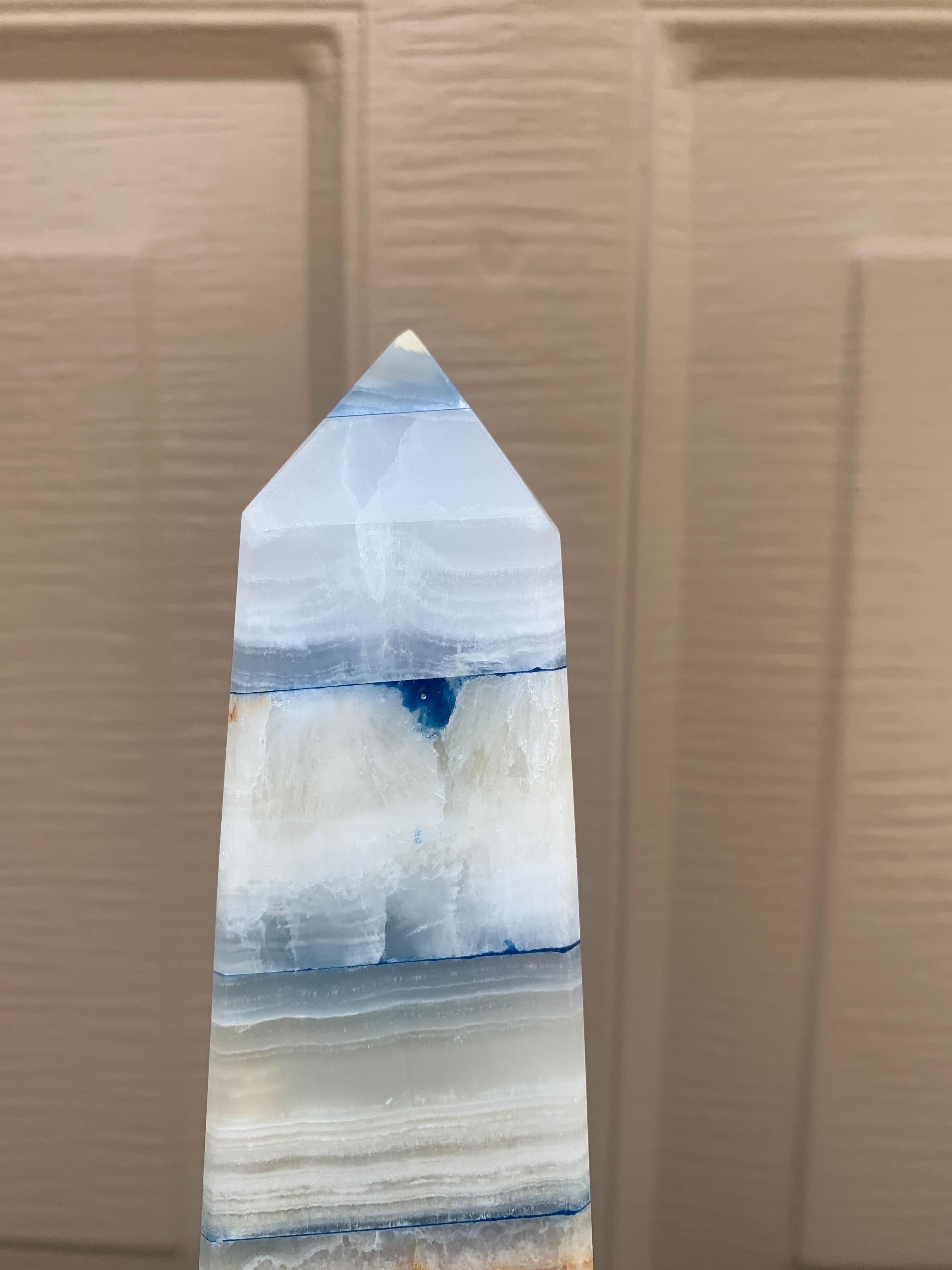Neoclassical Grand Tour Solid Marble Blue, Tan, and White Obelisk In Good Condition For Sale In Elkhart, IN