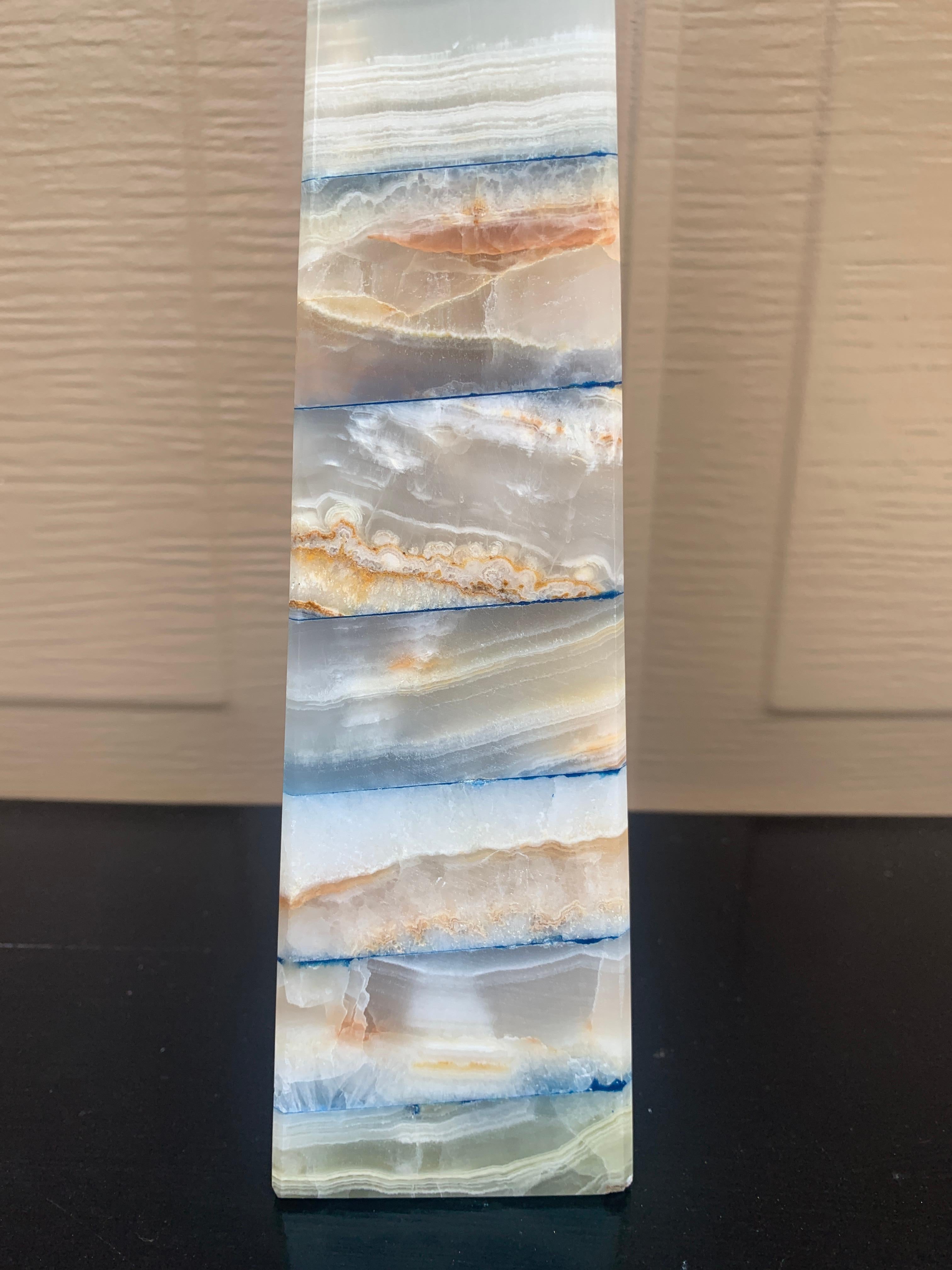 20th Century Neoclassical Grand Tour Solid Marble Blue, Tan, and White Obelisk For Sale