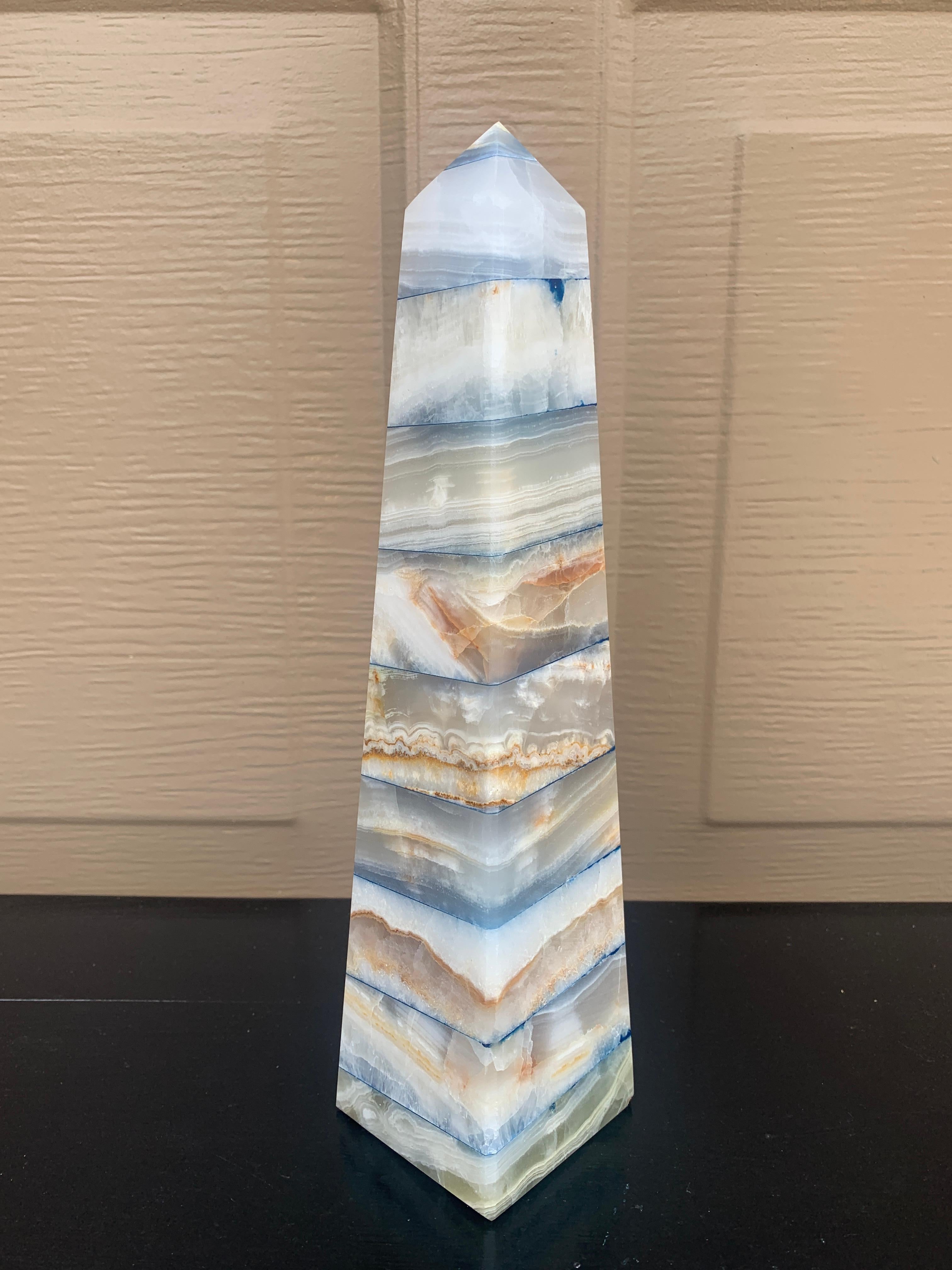 Neoclassical Grand Tour Solid Marble Blue, Tan, and White Obelisk For Sale 1