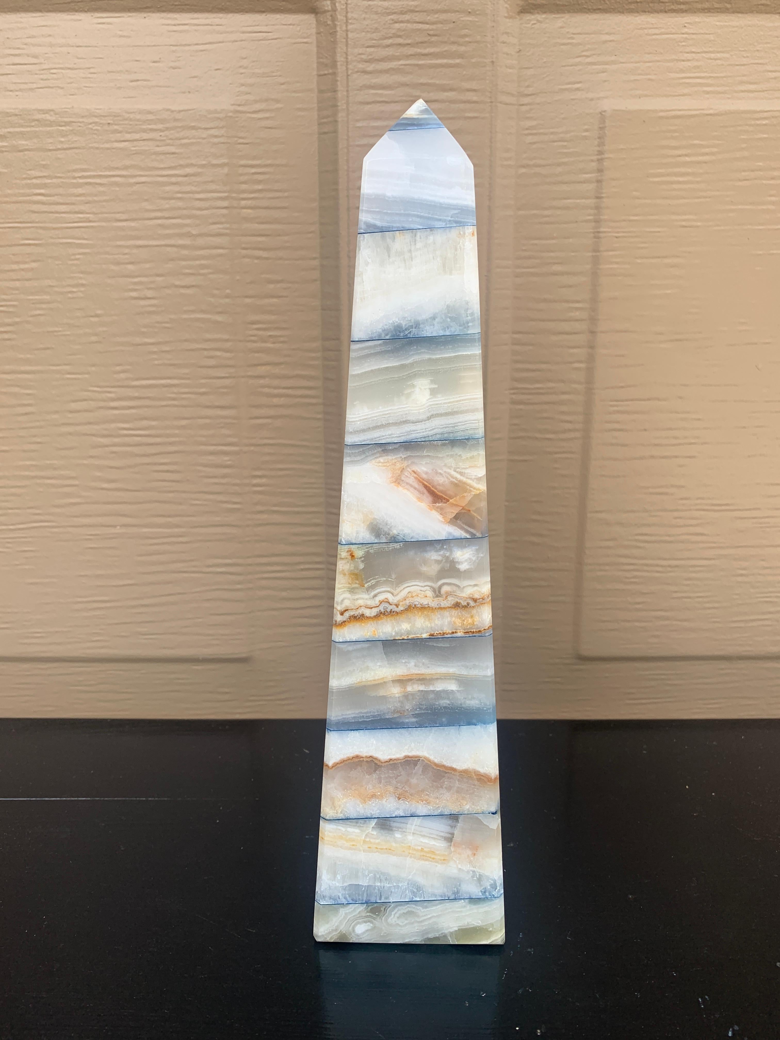 Neoclassical Grand Tour Solid Marble Blue, Tan, and White Obelisk For Sale 2
