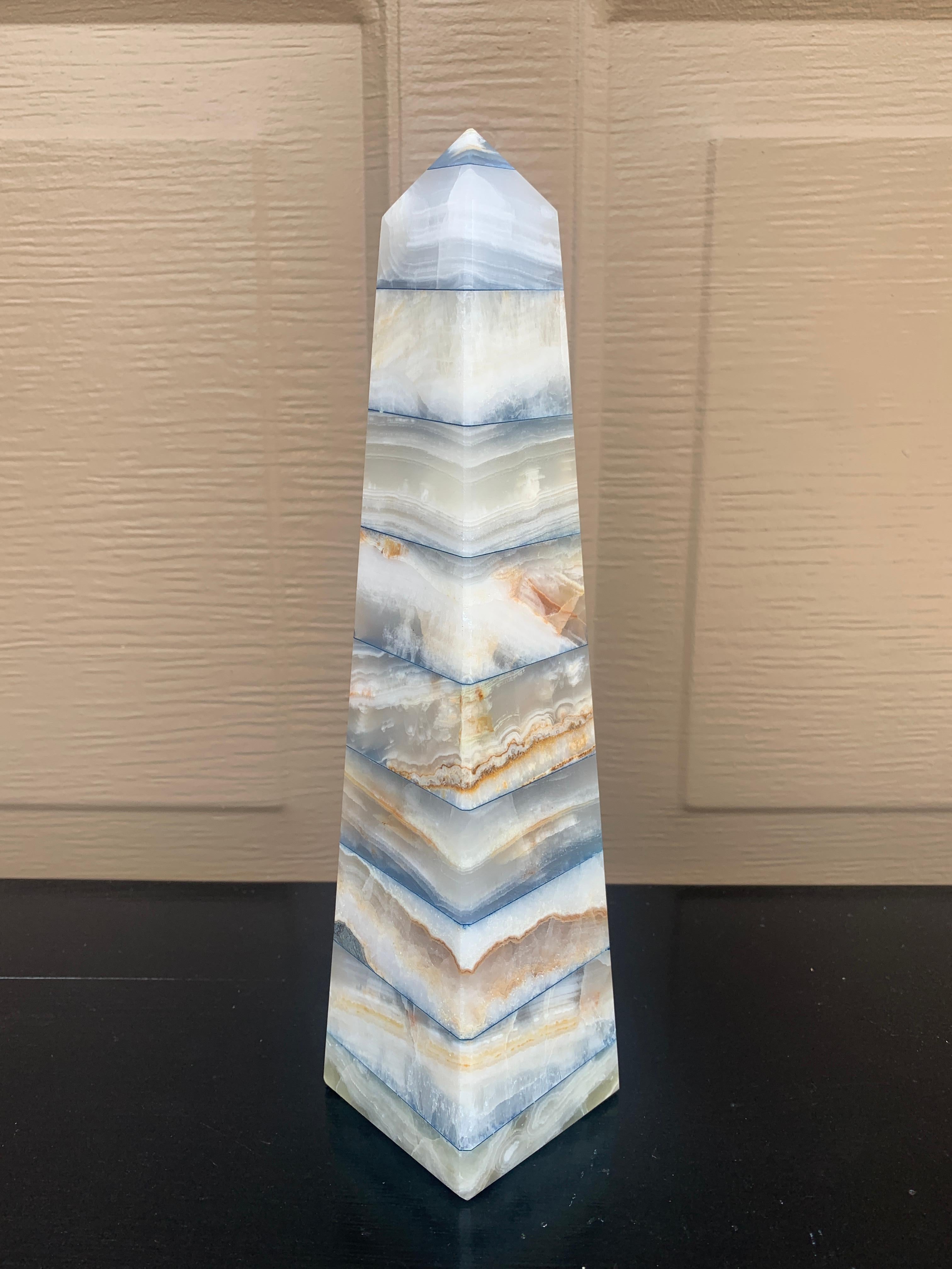 Neoclassical Grand Tour Solid Marble Blue, Tan, and White Obelisk For Sale 3