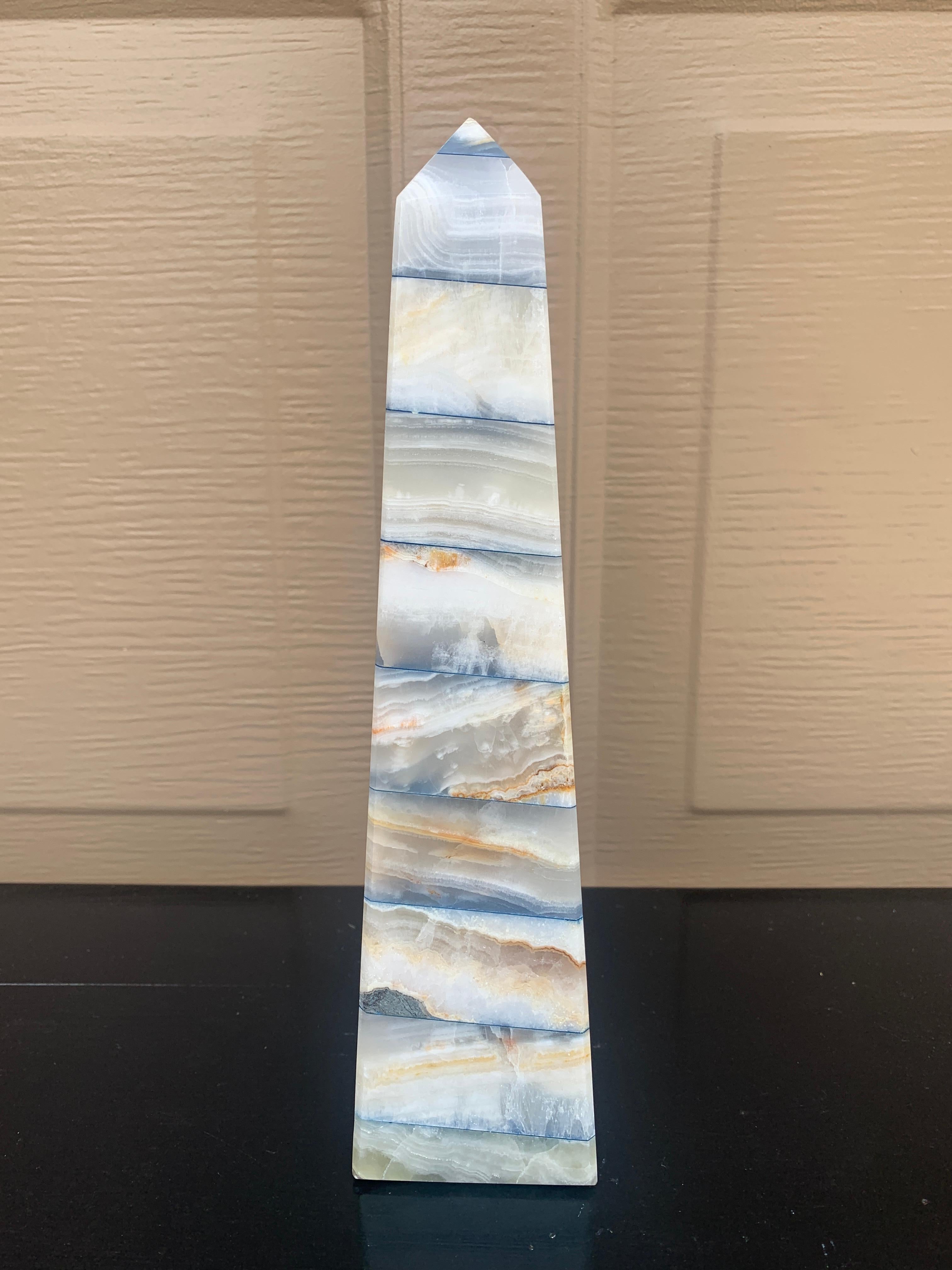 Neoclassical Grand Tour Solid Marble Blue, Tan, and White Obelisk For Sale 4