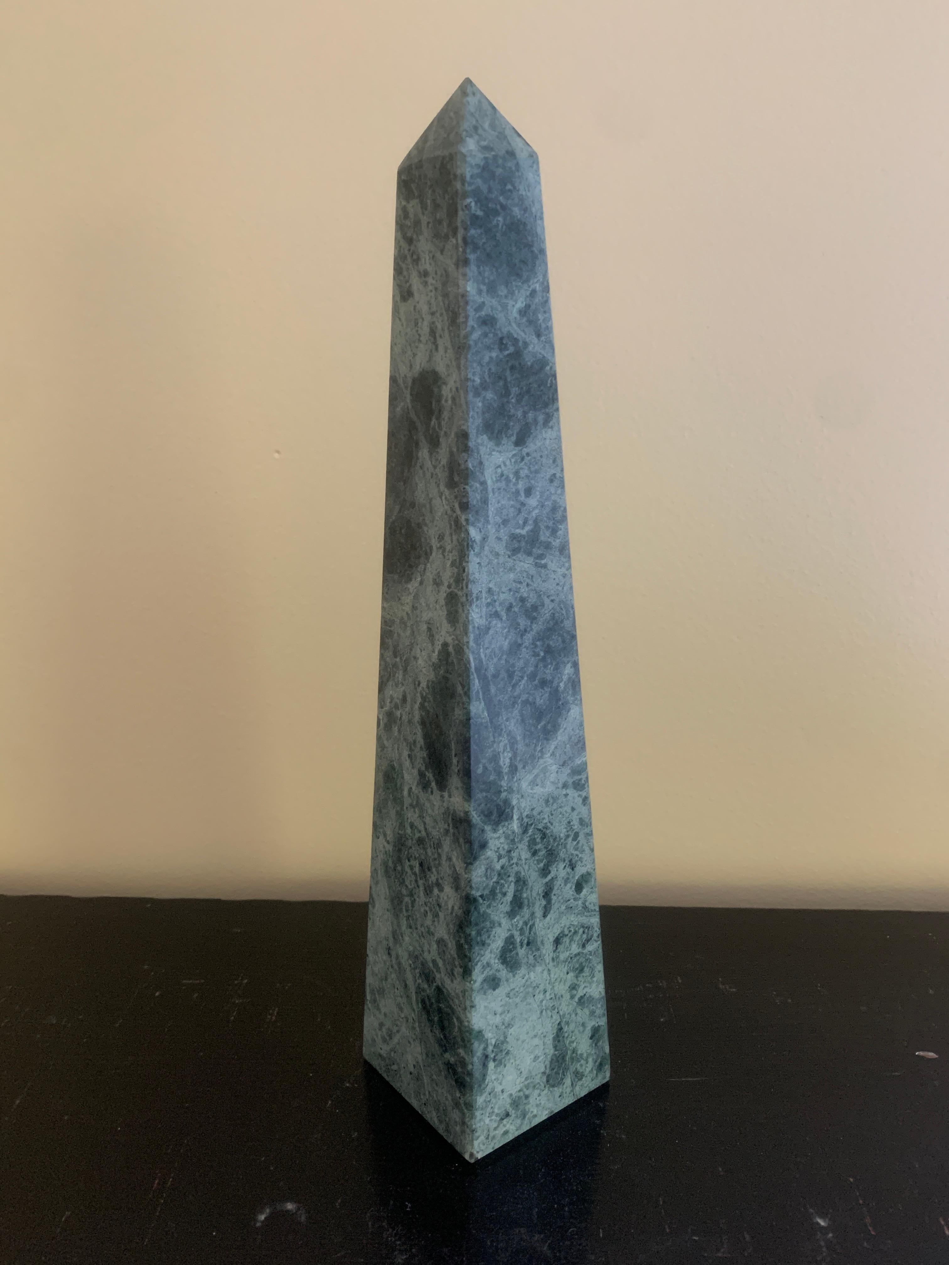 Neoclassical Grand Tour Solid Marble Green Obelisk For Sale 1