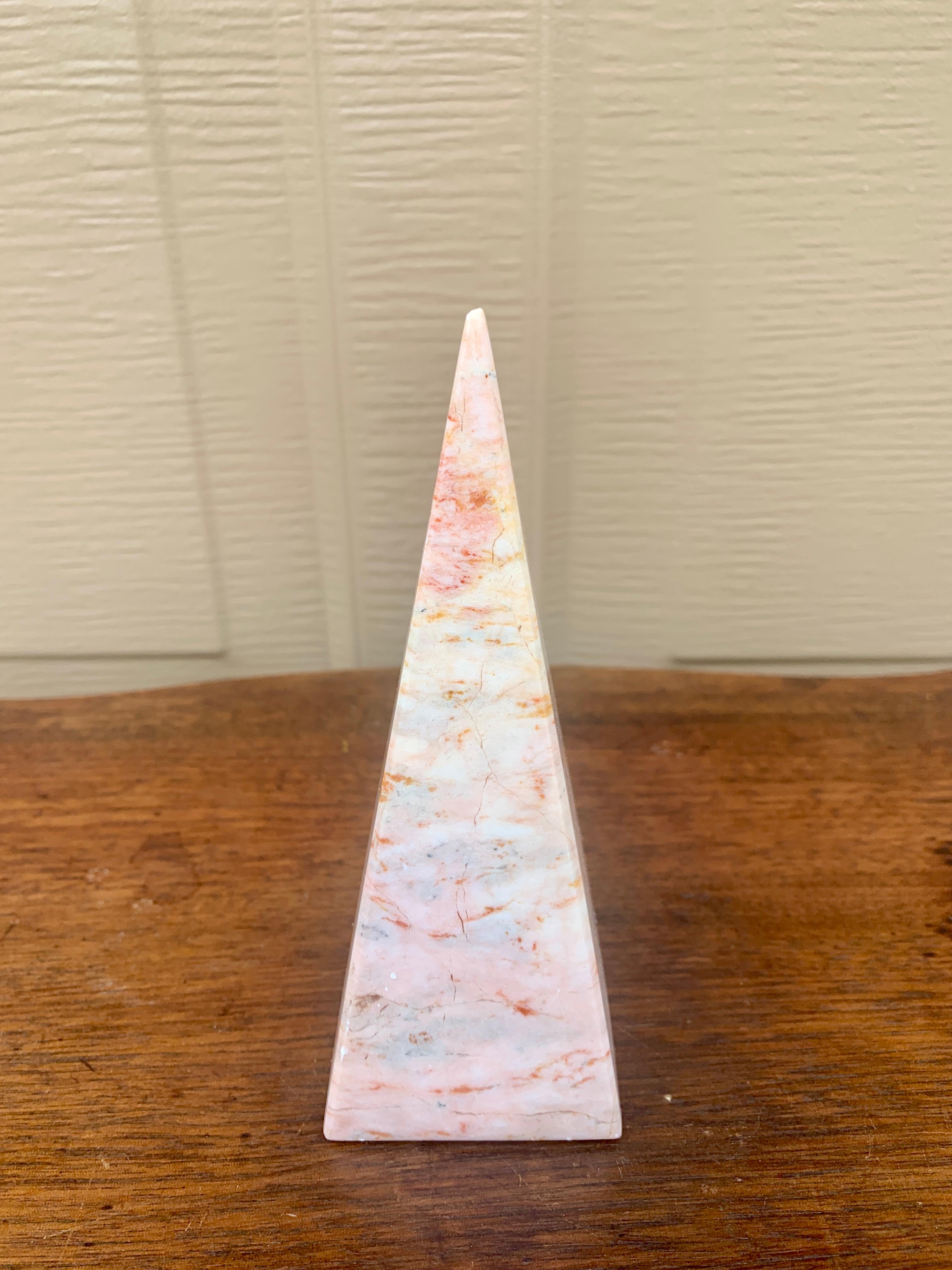 Mexican Neoclassical Grand Tour Solid Marble Pink and Cream Obelisk