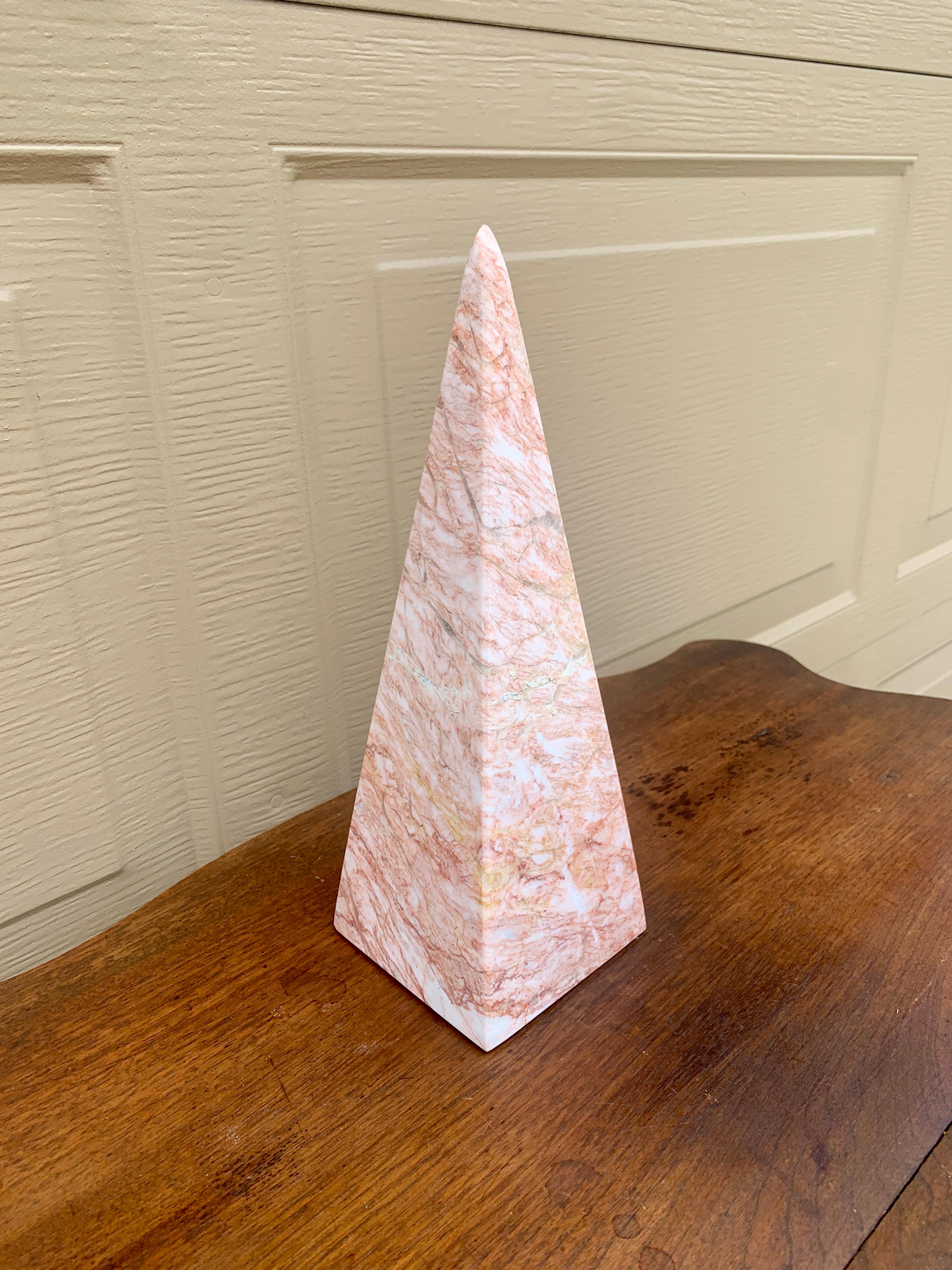 Neoclassical Grand Tour Solid Marble Pink and Cream Obelisk In Good Condition In Elkhart, IN