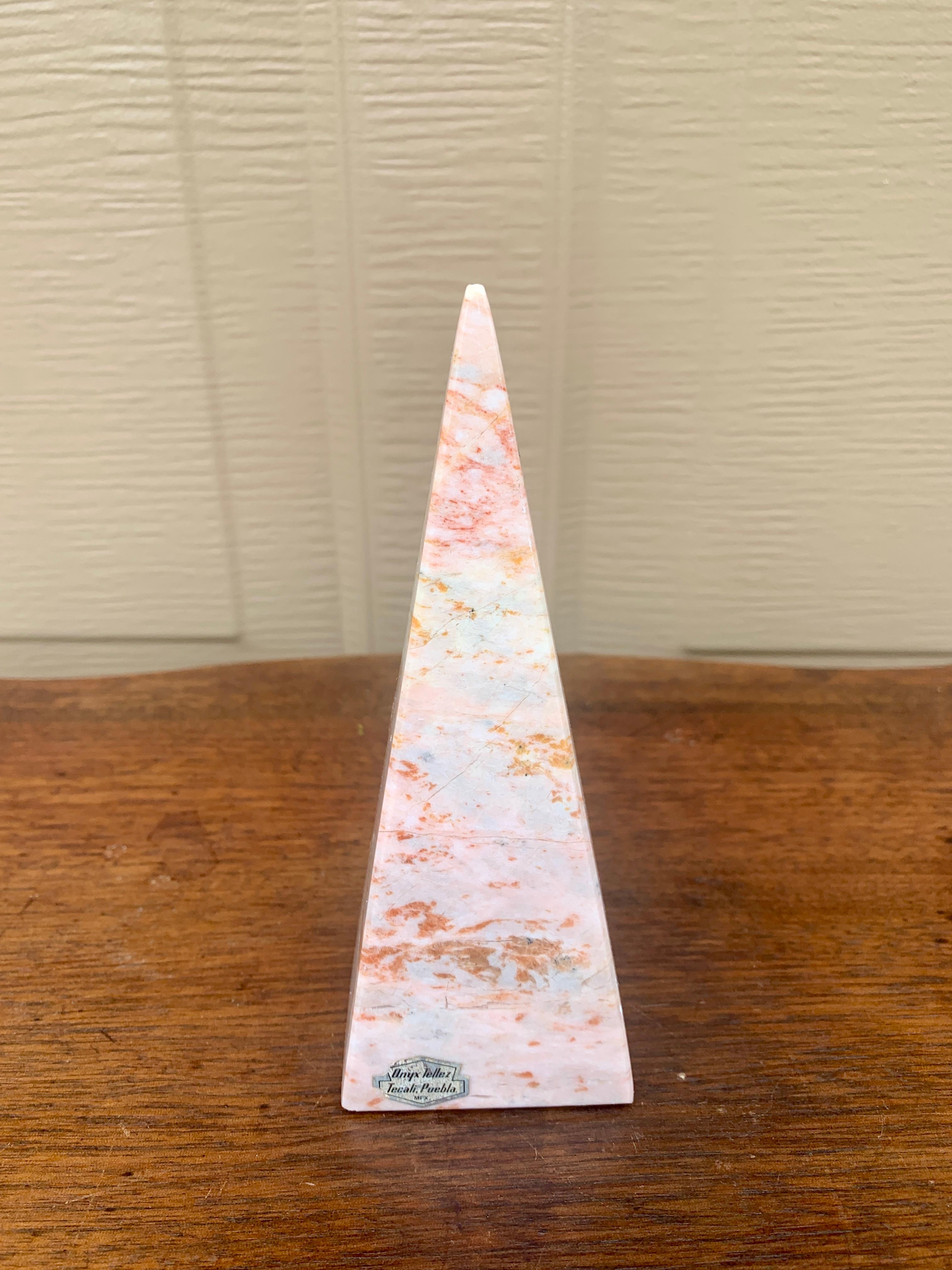 Neoclassical Grand Tour Solid Marble Pink and Cream Obelisk In Good Condition In Elkhart, IN