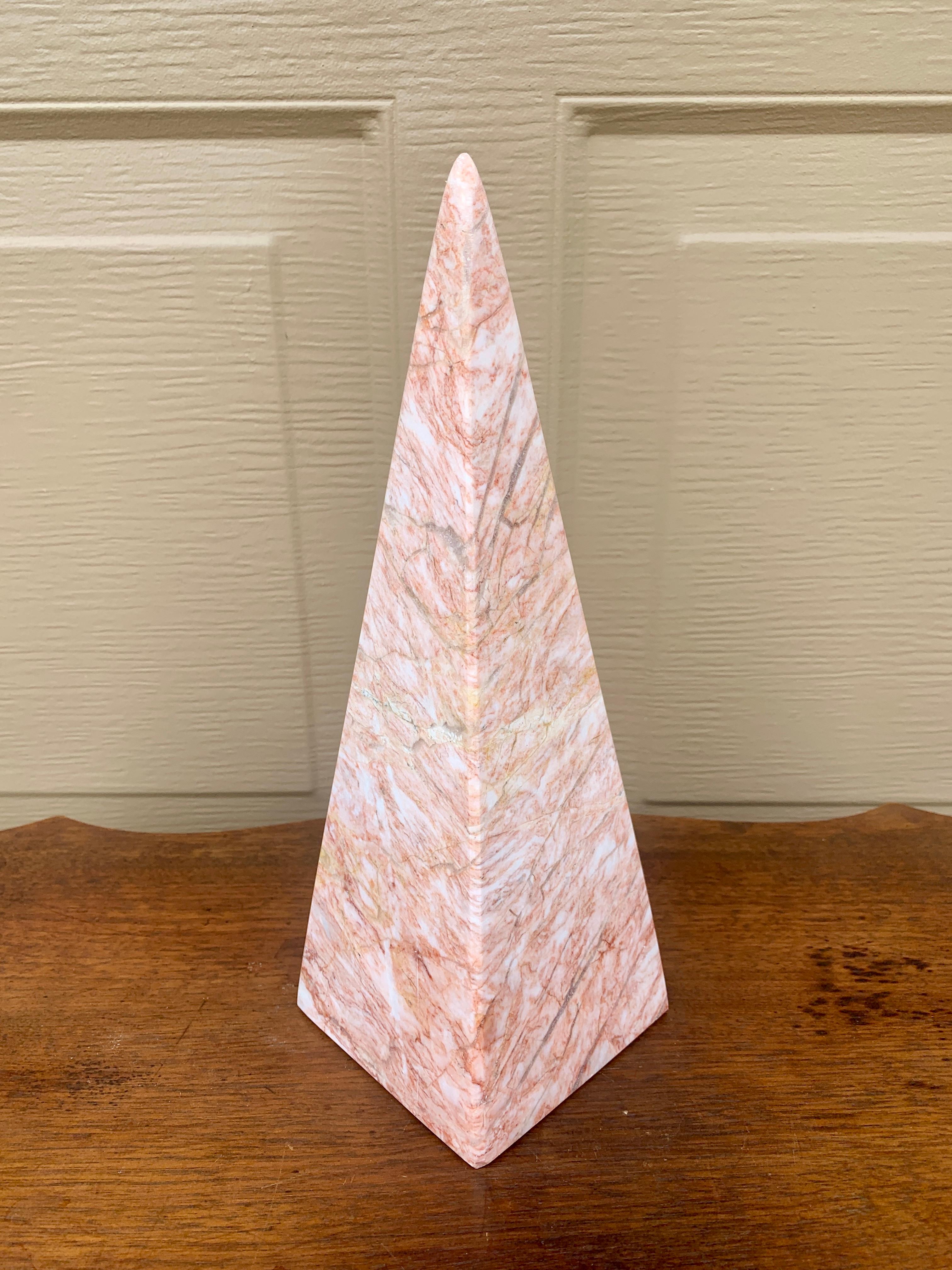 20th Century Neoclassical Grand Tour Solid Marble Pink and Cream Obelisk