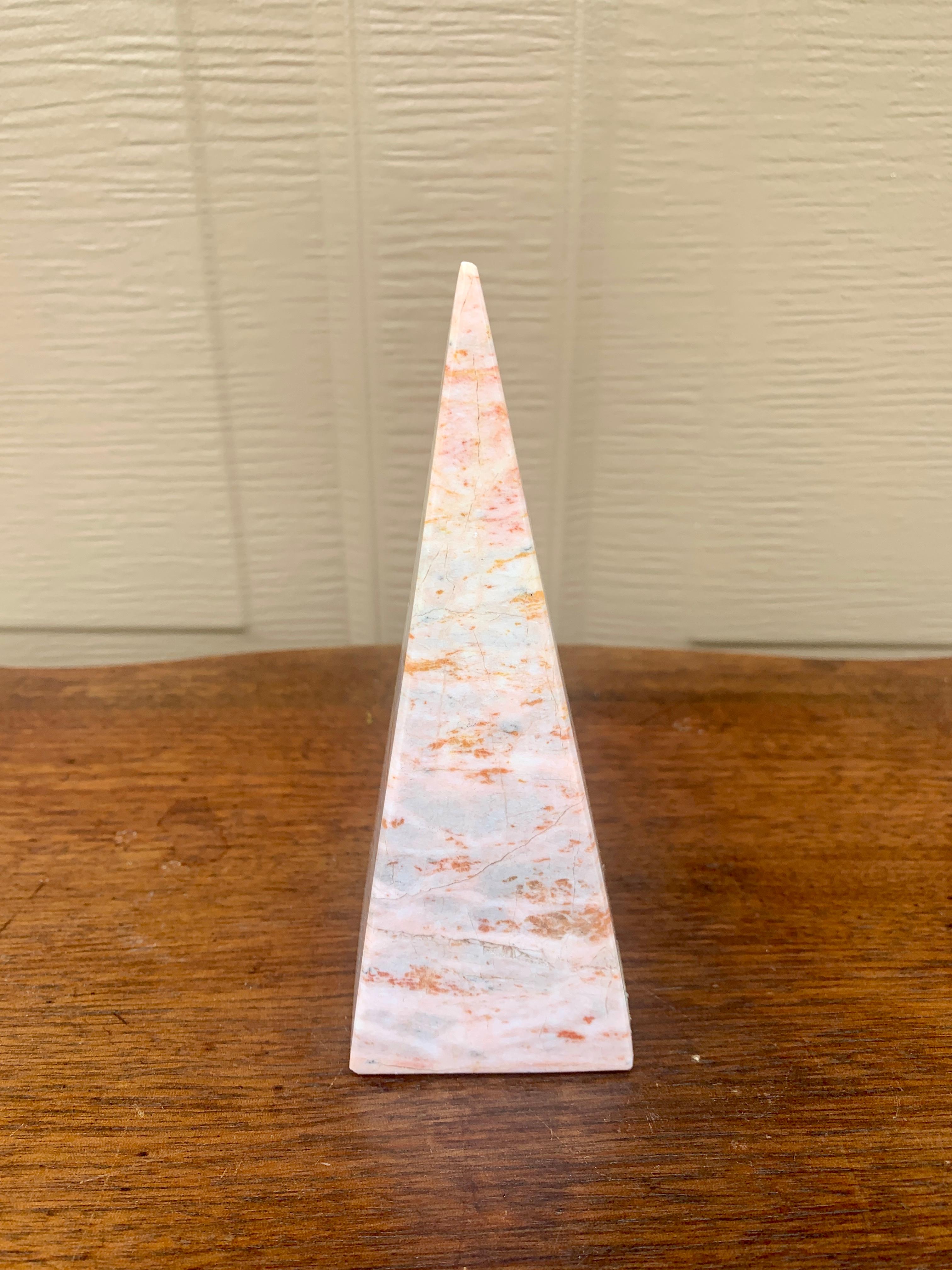 20th Century Neoclassical Grand Tour Solid Marble Pink and Cream Obelisk