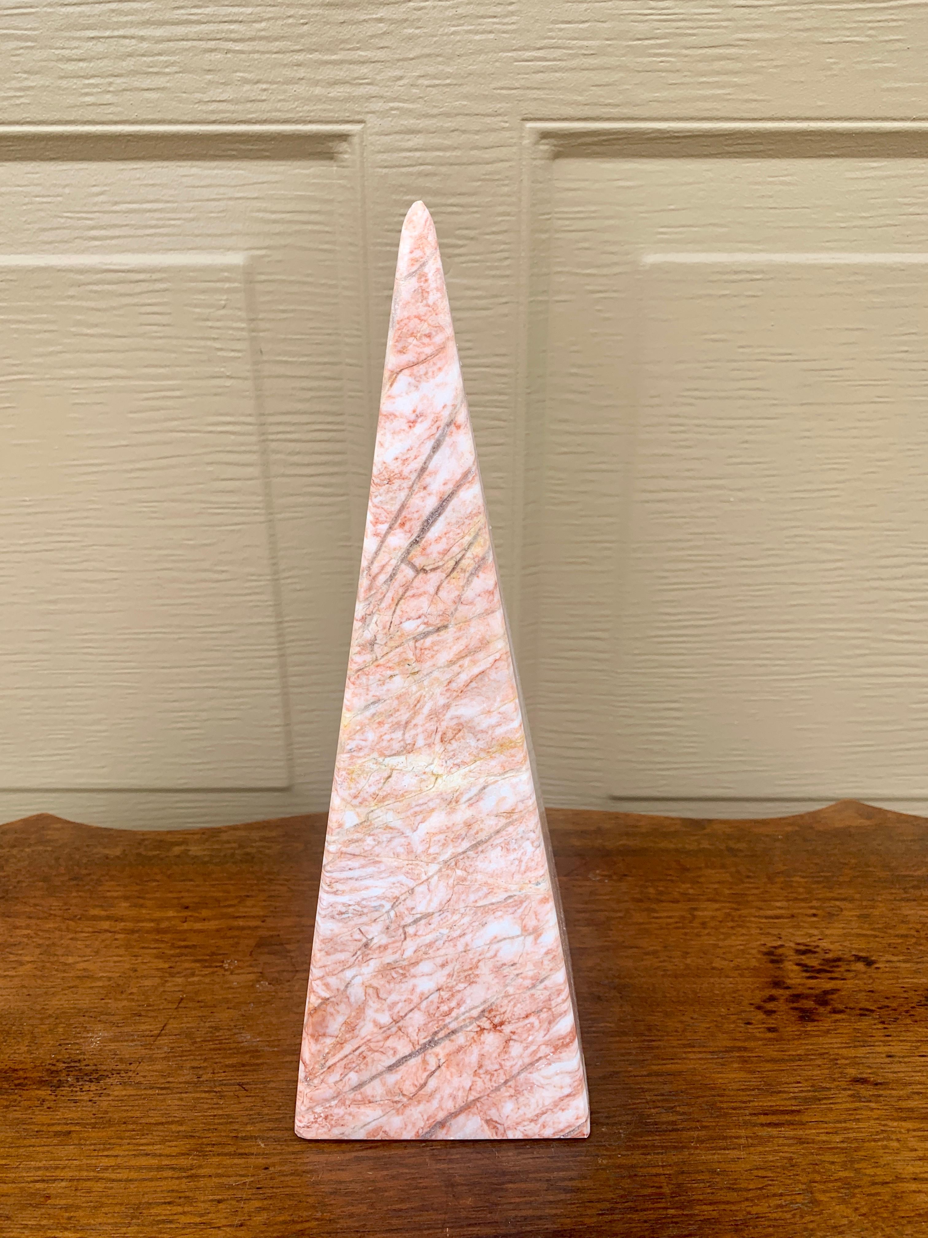 Onyx Neoclassical Grand Tour Solid Marble Pink and Cream Obelisk