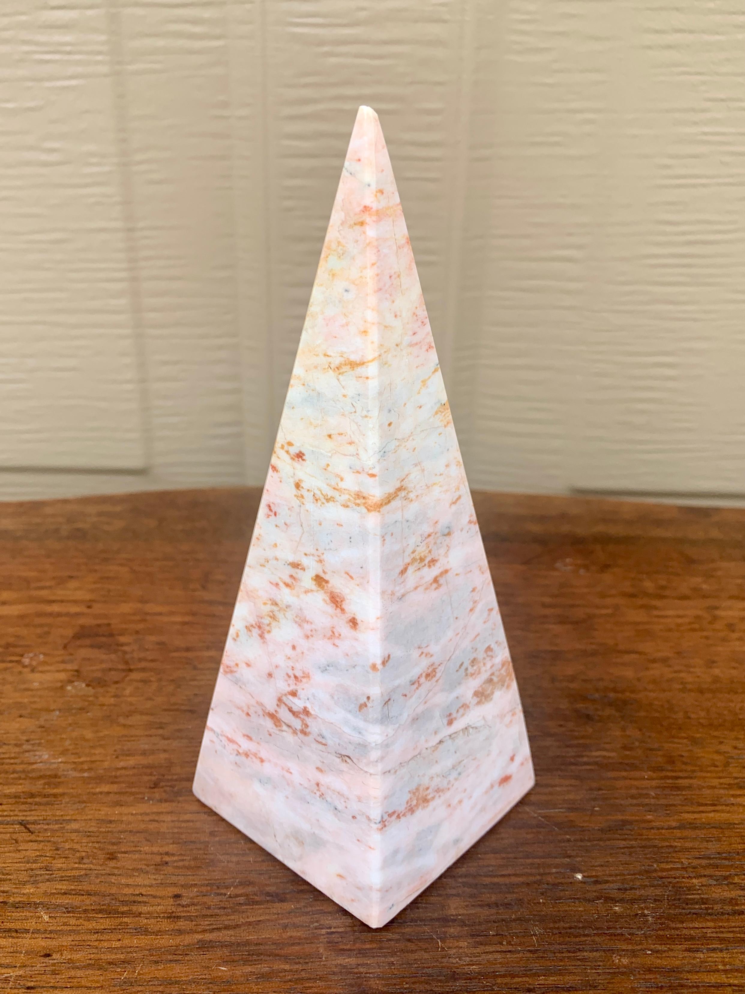 Onyx Neoclassical Grand Tour Solid Marble Pink and Cream Obelisk
