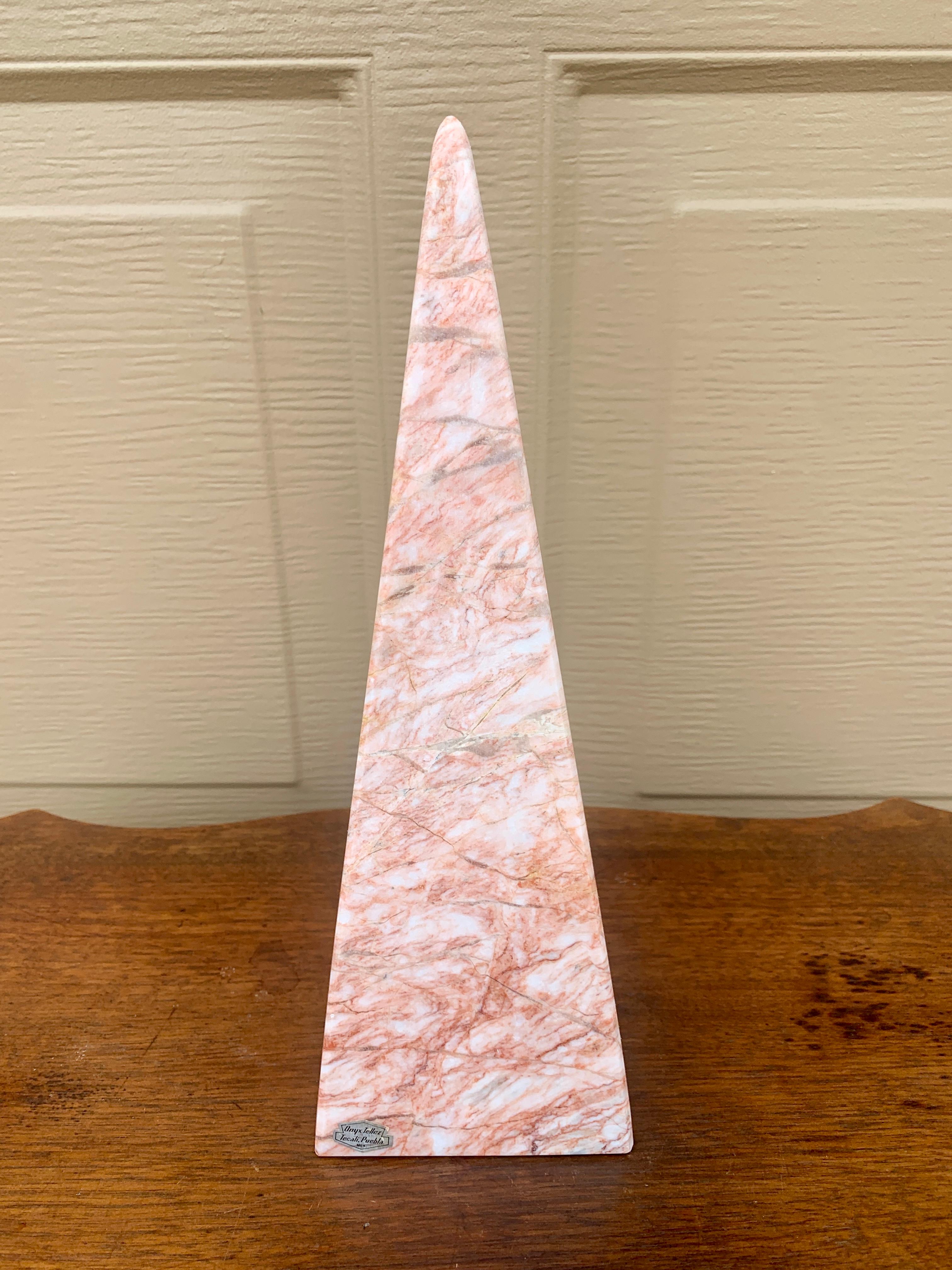 Neoclassical Grand Tour Solid Marble Pink and Cream Obelisk 1