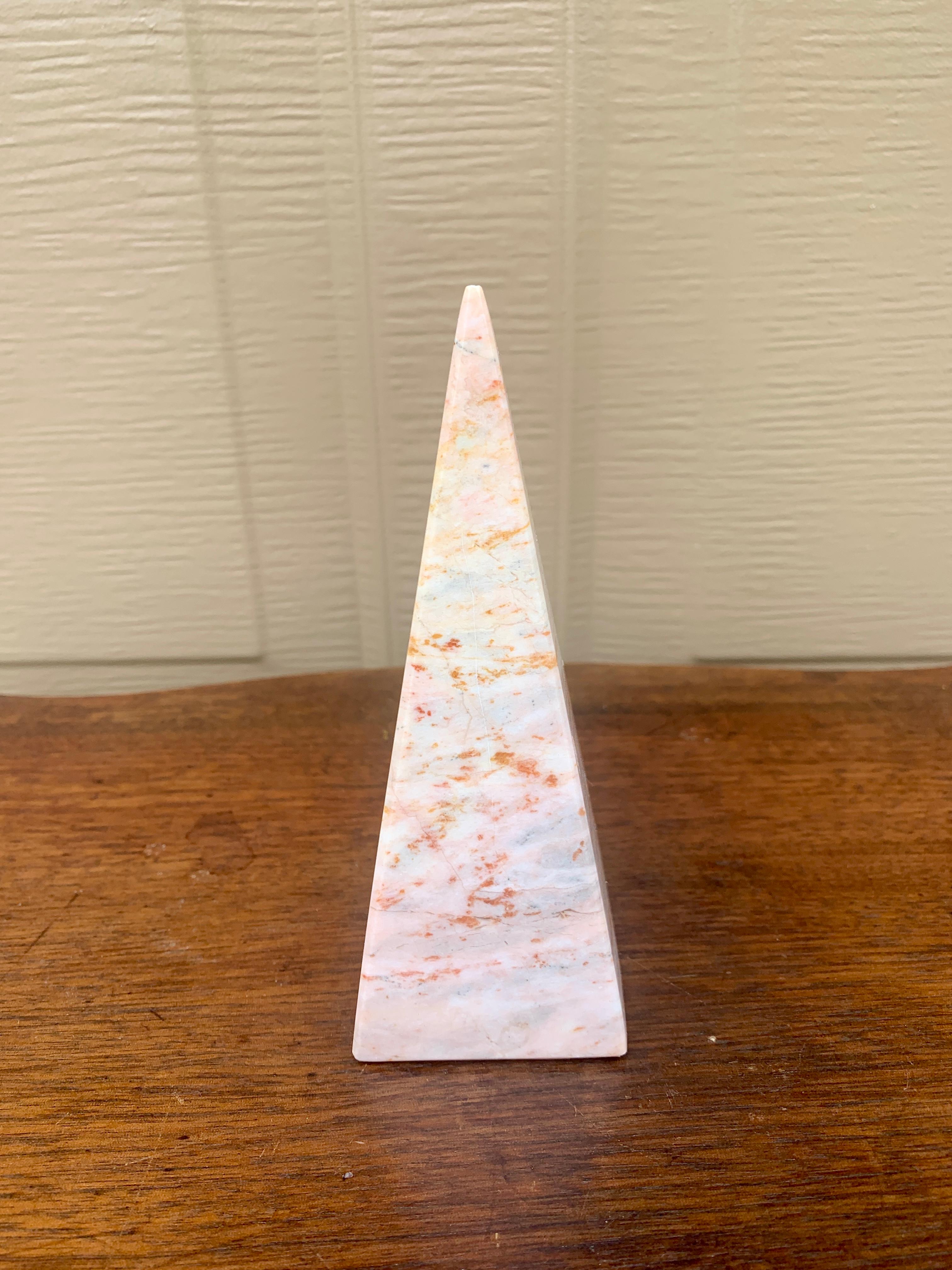 Neoclassical Grand Tour Solid Marble Pink and Cream Obelisk 1