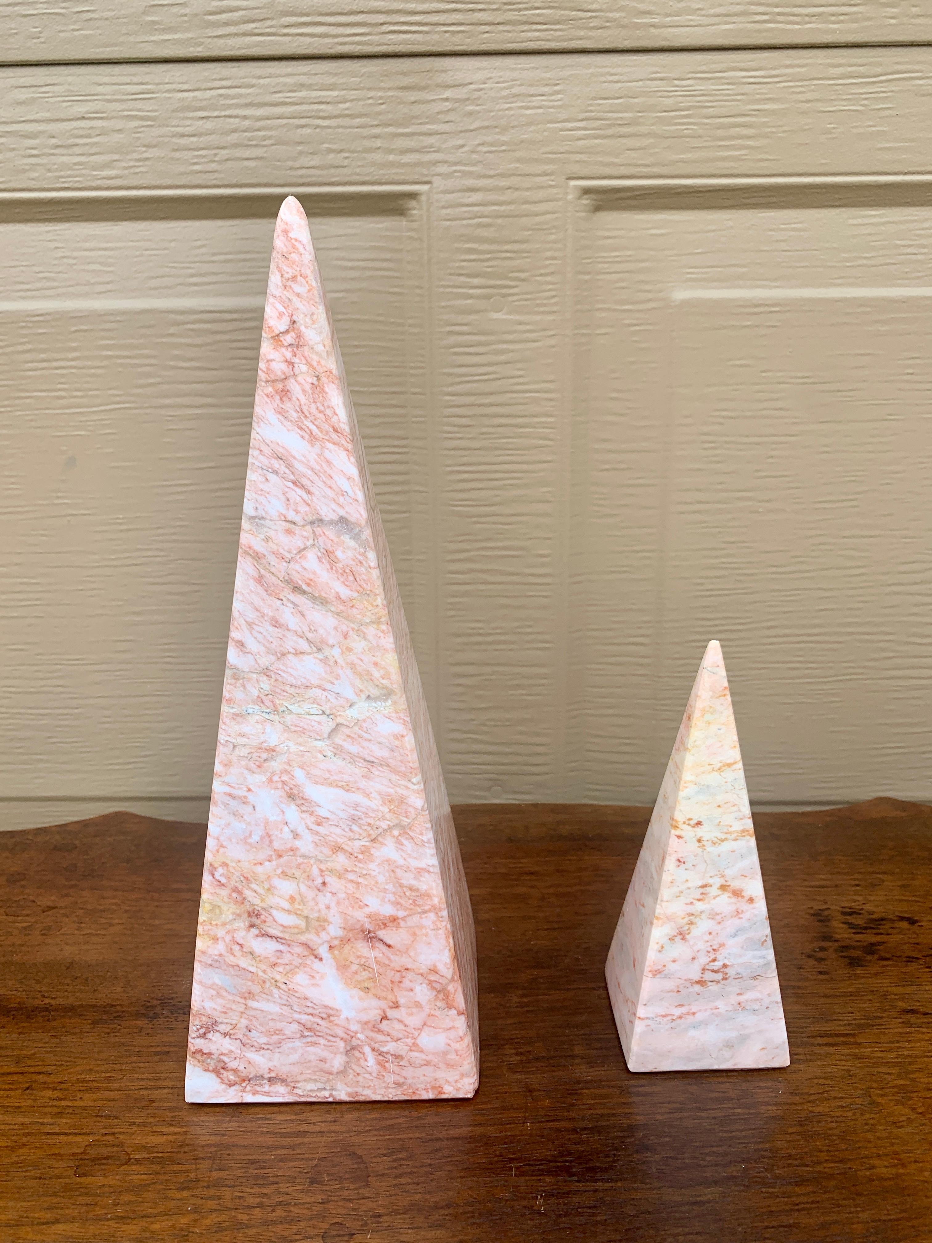Mexican Neoclassical Grand Tour Solid Marble Pink and Cream Obelisks, a Pair