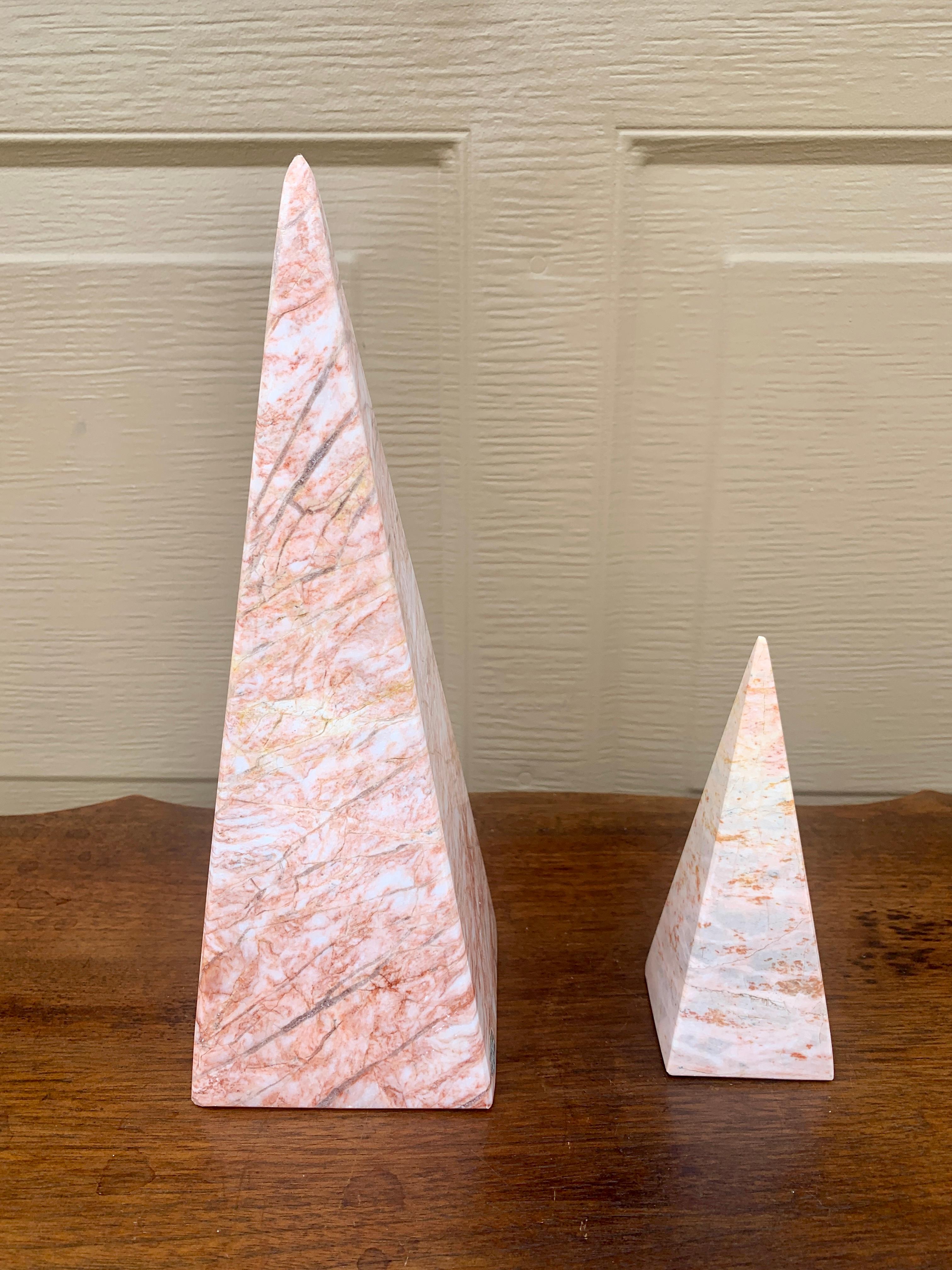 Neoclassical Grand Tour Solid Marble Pink and Cream Obelisks, a Pair In Good Condition In Elkhart, IN