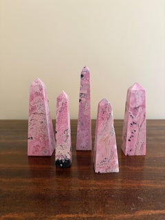 Neoclassical Grand Tour Solid Marble Pink and Cream Obelisks, Set of 5