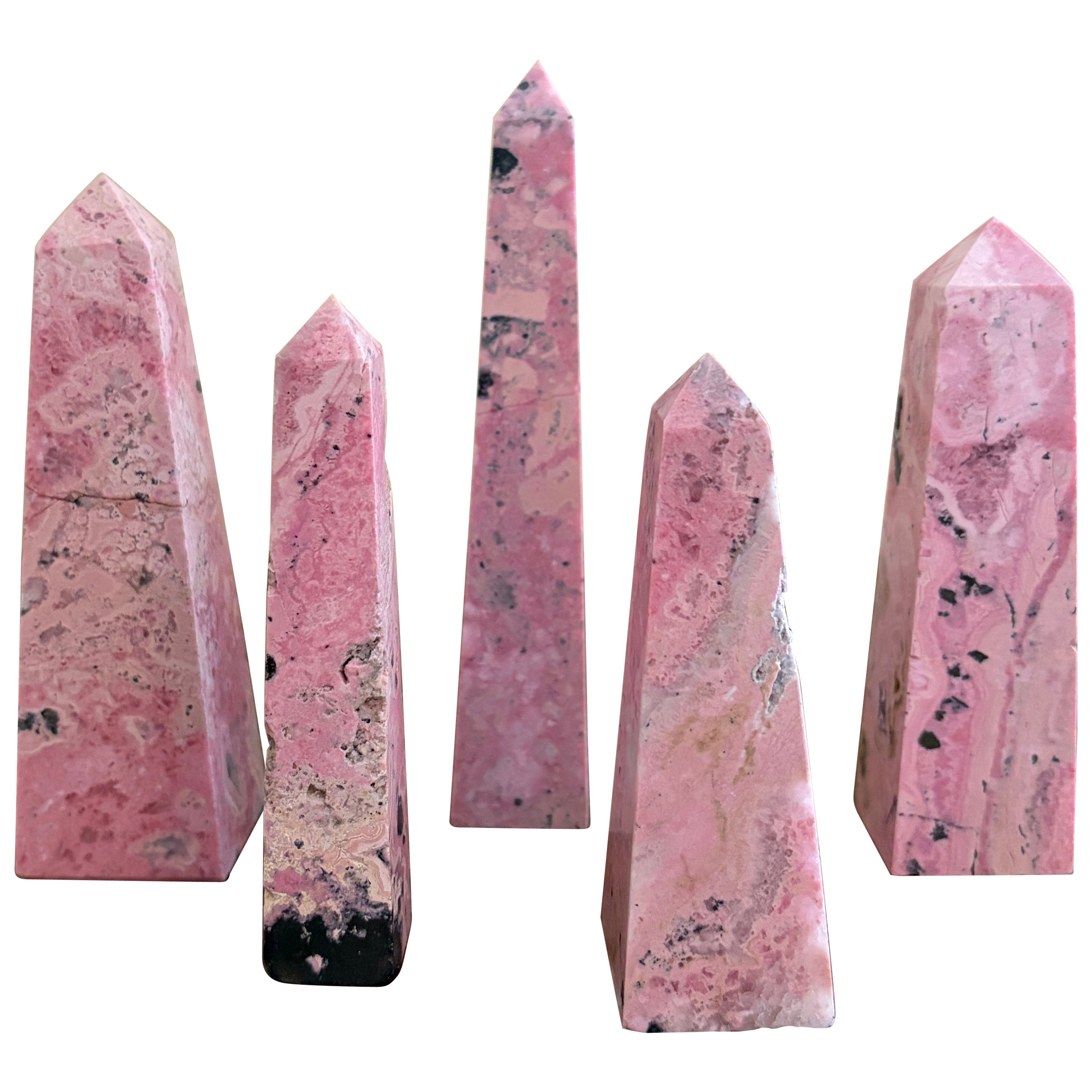 Neoclassical Grand Tour Solid Marble Pink and Cream Obelisks, Set of 5 For Sale